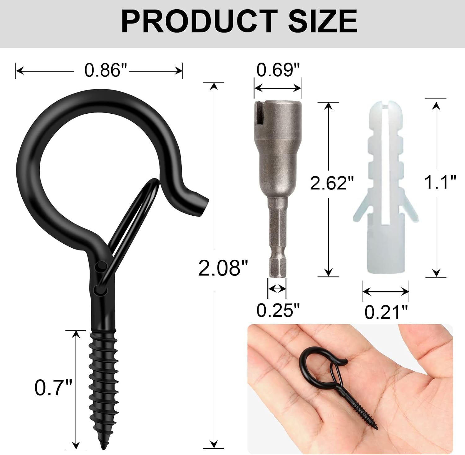 Detalle 1 de FSAH 50-Piece Q Hooks for String Lights, Safety Buckle, Powder-Coated Iron