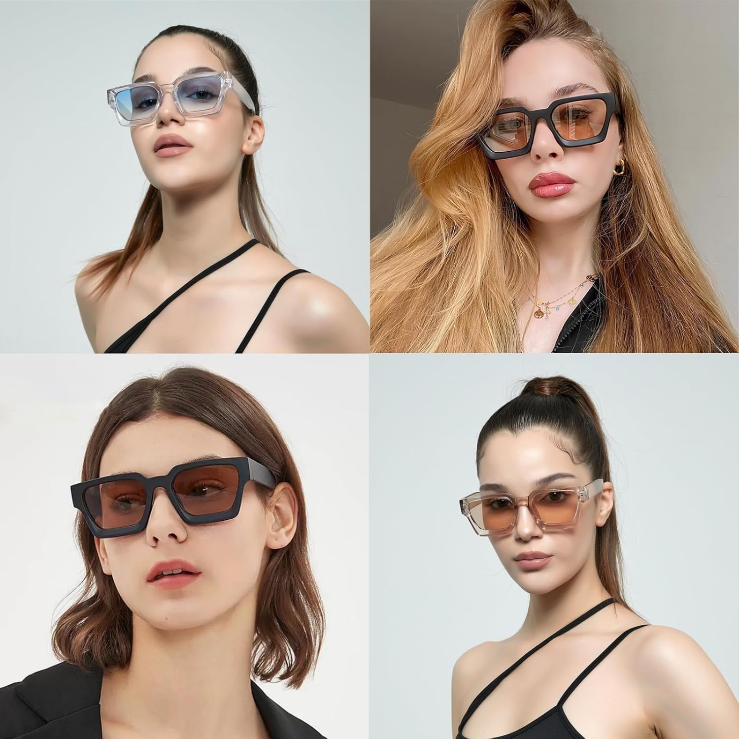 Thumbnail 5 de ASYHV Vintage rechteckige Sonnenbrille mit UV400-Schutz (PC-Gestell, UV400) für Damen & Herren