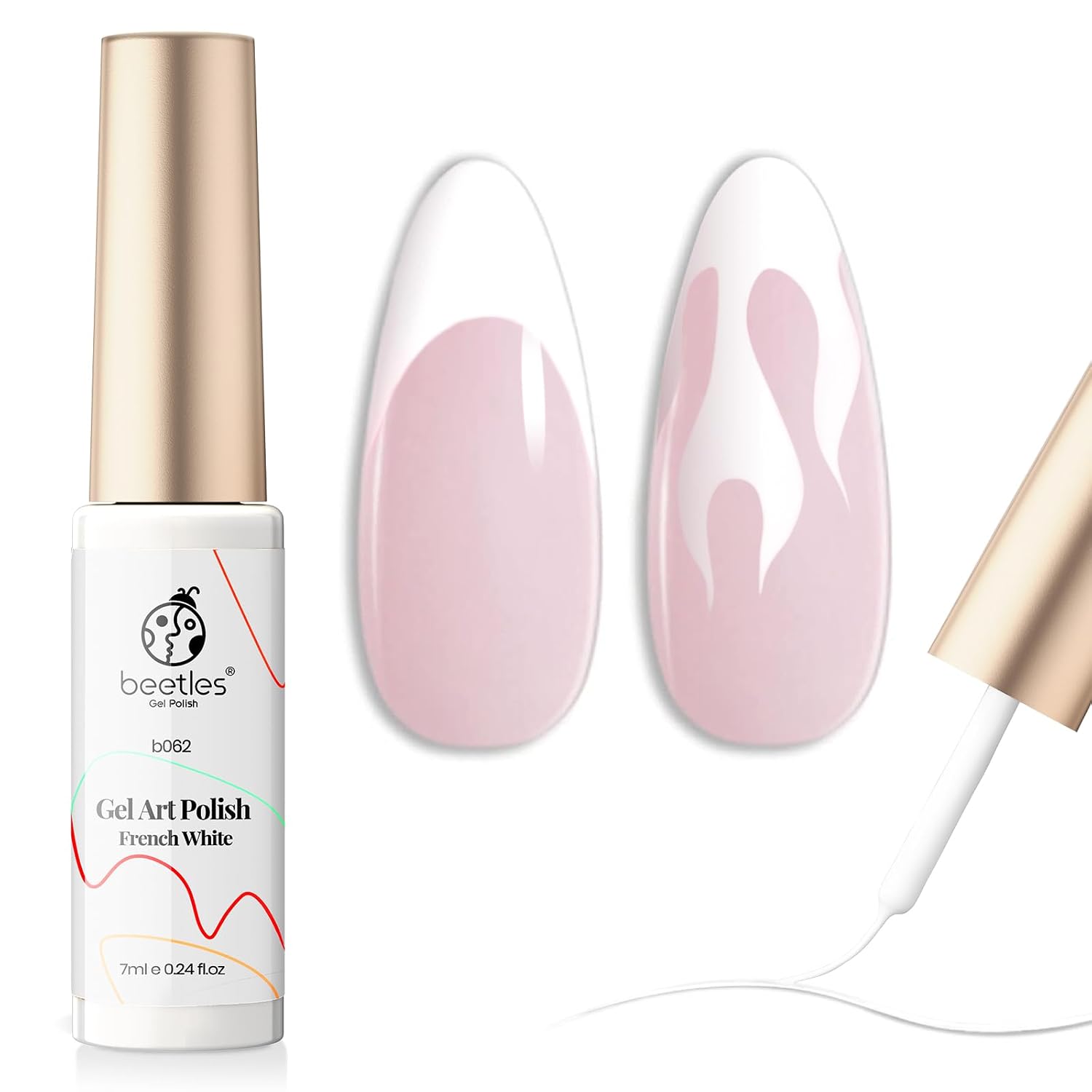 Detalle de Beetles Swirl Nail Art White Gel Polish Liner (Classic White) with Thin Brush, 1 pc / 7ml
