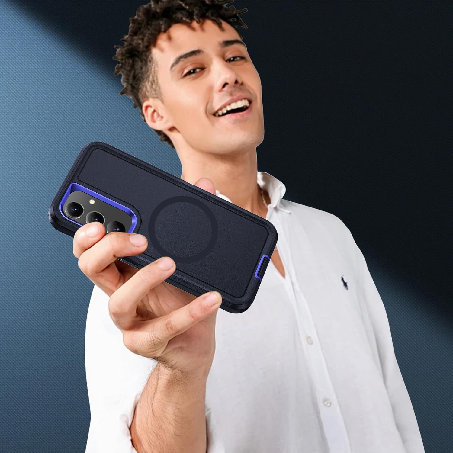 Thumbnail 6 de Giyer Handyhülle für Samsung Galaxy A54 5G – 360° stoßfest mit Displayschutz, Schutzfolie & Magnetring (Blau)