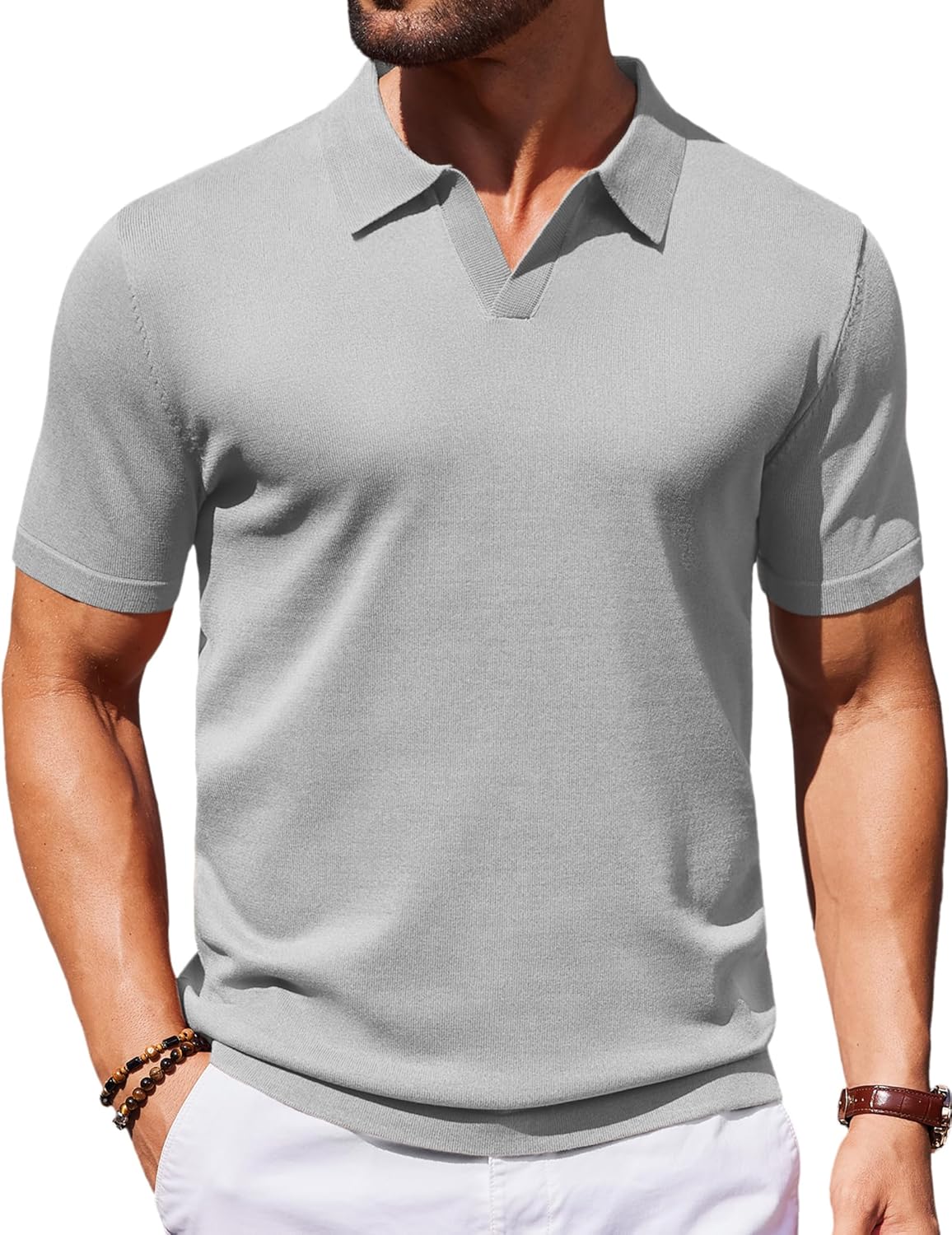 Thumbnail 5 de COOFANDY Men's V Neck Short Sleeve Stretch Knit Polo Shirt