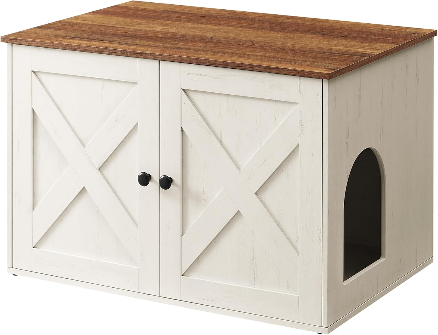Detalle de Feandrea Katzenhaus: Katzenklo-Schrank, Tisch 70 x 50 x 50 cm in Honigbraun-Vintageweiß