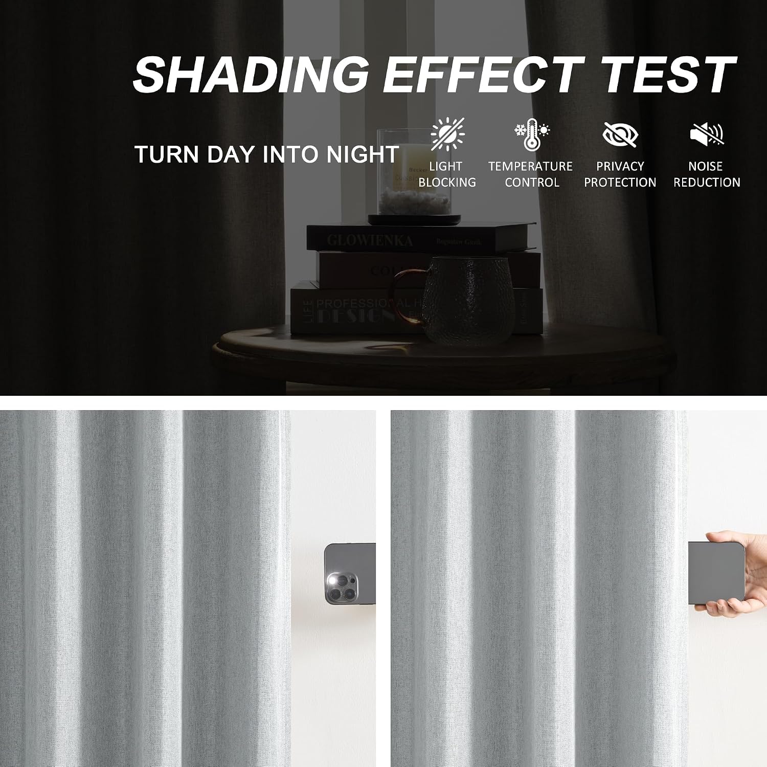 Thumbnail 1 de DUALIFE Pleated Light Gray Linen Blackout Curtains 50x105 🏠