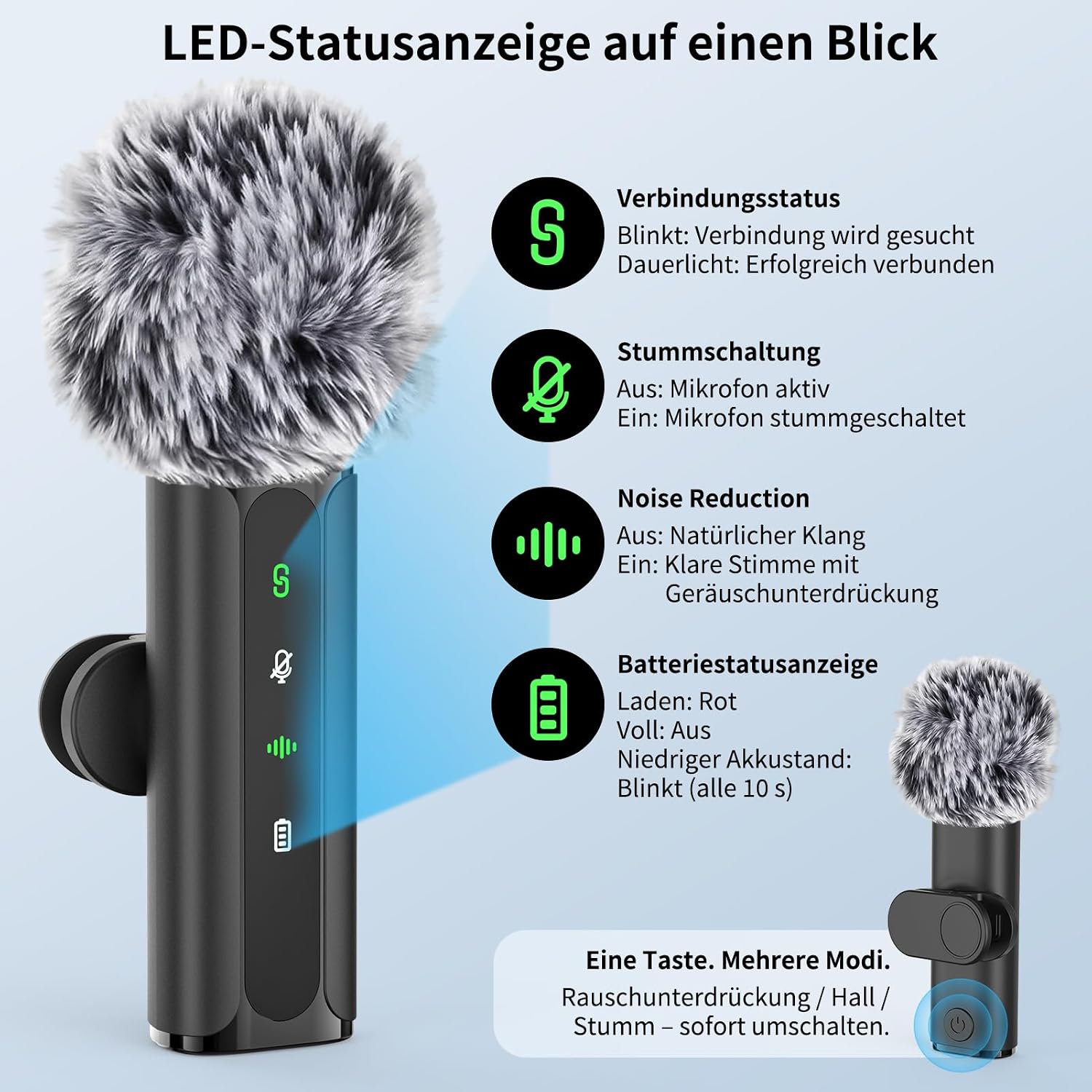 Detalle de ZOOYAUE Kabelloses Lavalier Mikrofon: Zwei drahtlose Ansteckmikrofone mit Hall-Effekt und Vielseitigkeit für Smartphone, PC und Kamera