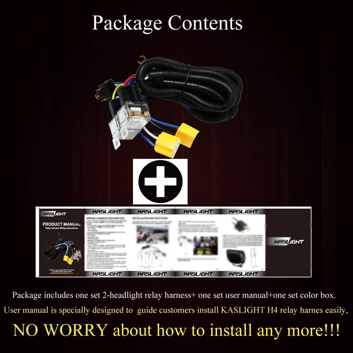 Detalle de KASLIGHT H6054 H4 Headlight Relay Harness with Fused Wiring for LED Conversions