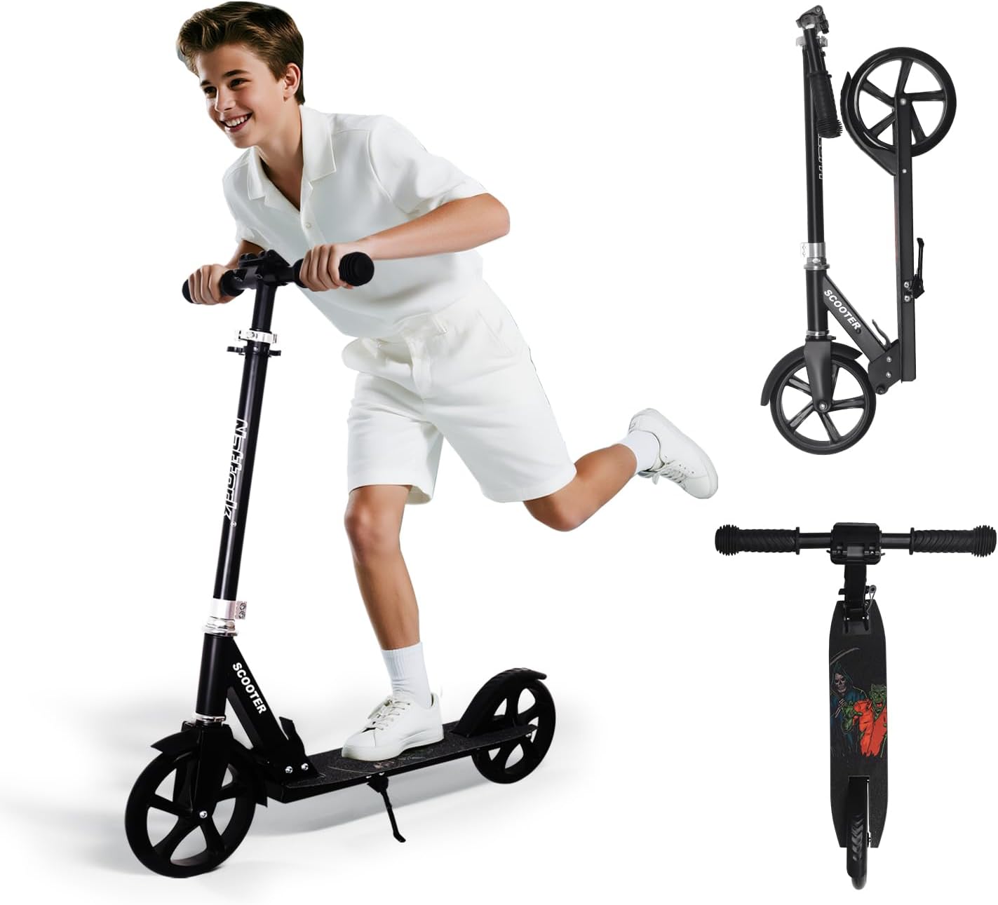 Detalle de Nattork Kids & Teen Kick Scooter (6+), Foldable 8-Inch Wheels, Adjustable Handlebar — Up to 220 lb