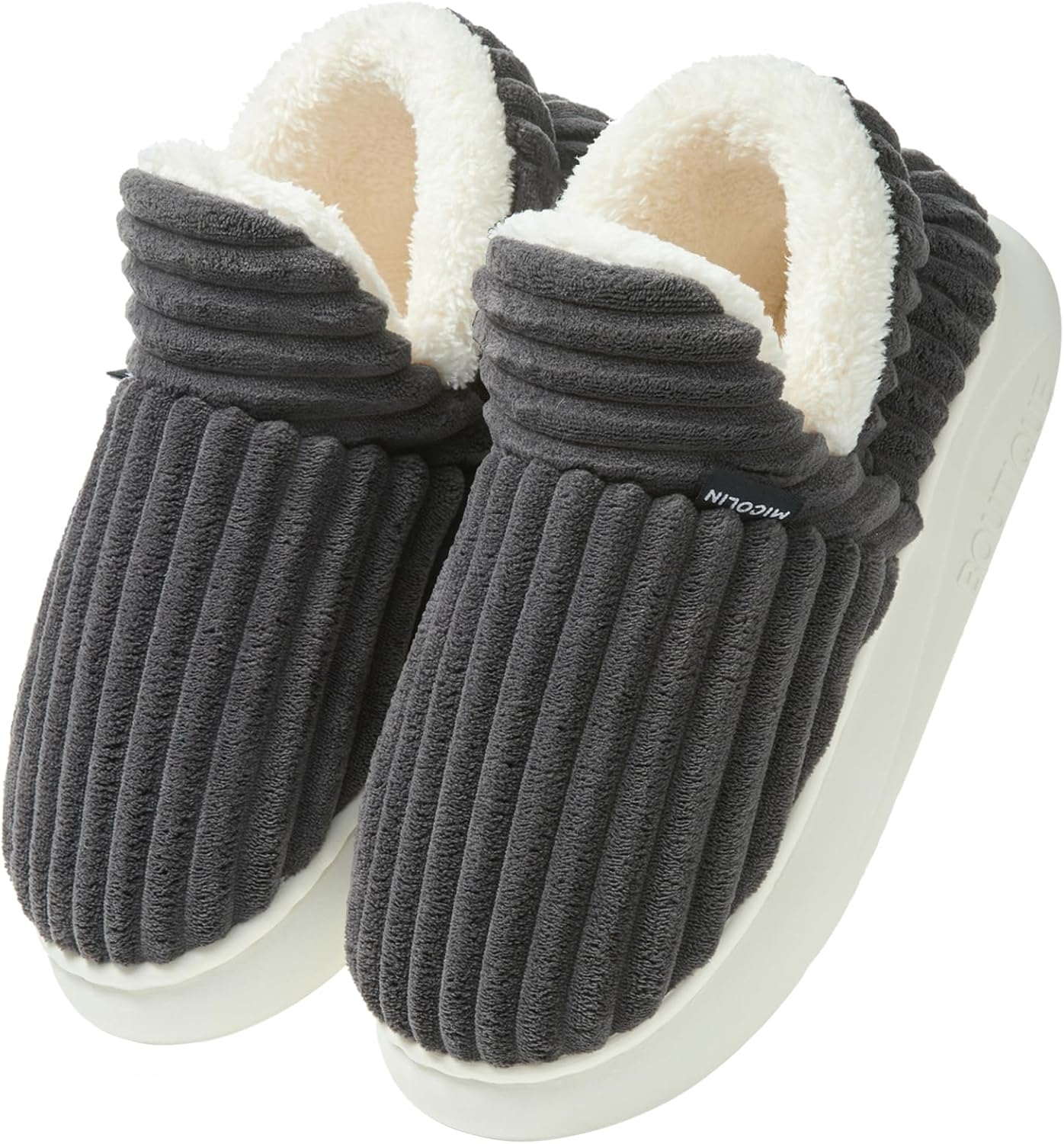 Detalle de Misolin Women’s Cloud Bootie Corduroy Slippers with Memory Foam & Anti-Slip Sole (Indoor/Outdoor)