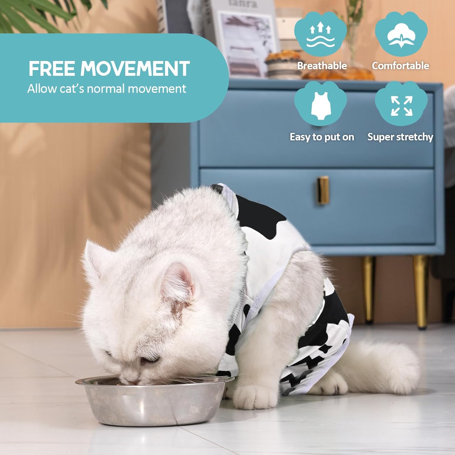 Detalle de Avont Katzenbody nach OP Erholungsanzug – elastischer Modal-Recovery-Suit für Katzen
