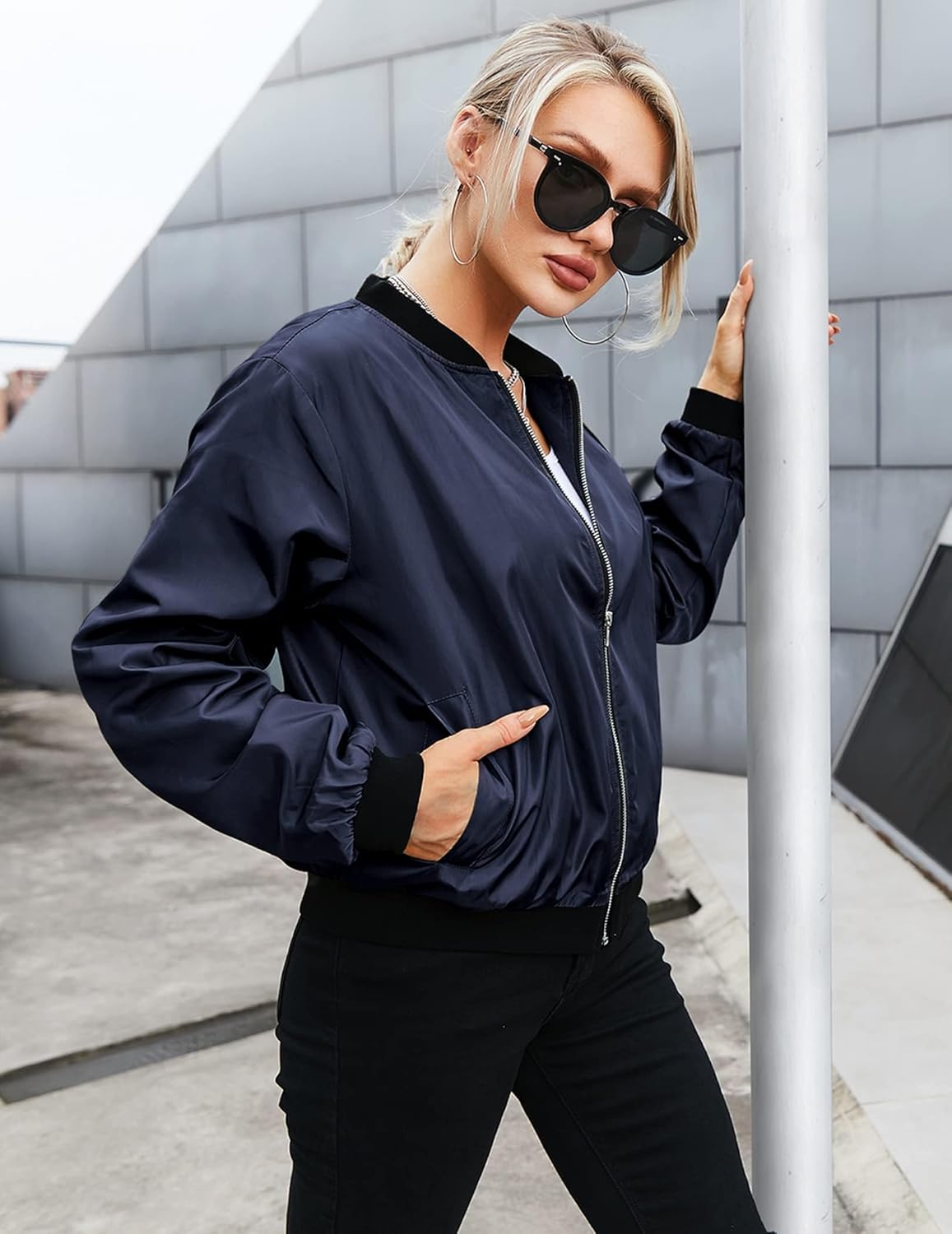 Thumbnail 2 de Zeagoo Bomberjacke Damen Kurz Blouson – leichte Piloten-Jacke, casual Langarm, Reißverschluss