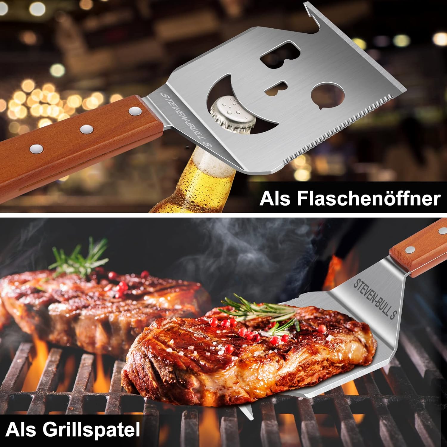 Thumbnail 2 de 7‑in‑1 Grillspachtel Multifunktional mit Holzgriff 🍖