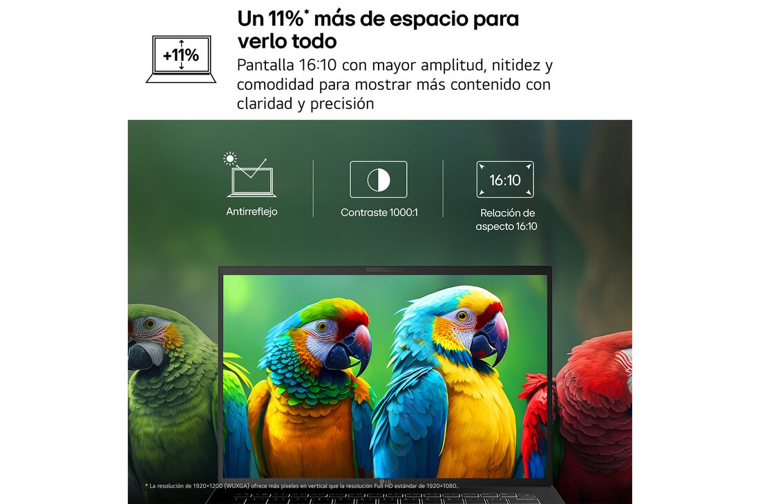 Detalle de LG gramBook 16U55U-G.AU88BN: portátil ligero con Ryzen AI 7, 32 GB RAM y 1 TB SSD para productividad