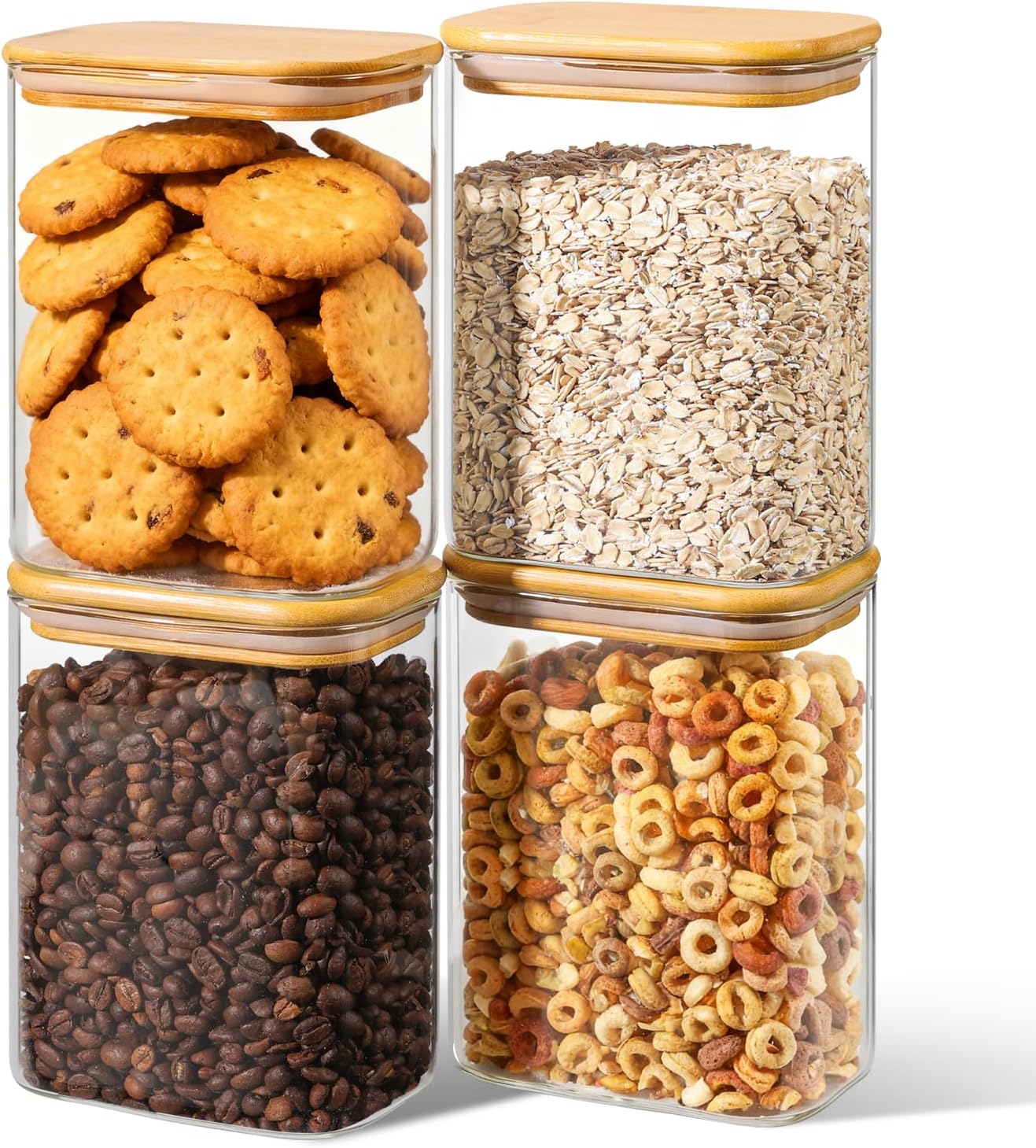 Detalle de ComSaf Glass Storage Jars, 1.1 L 4-Pack with Bamboo Lids