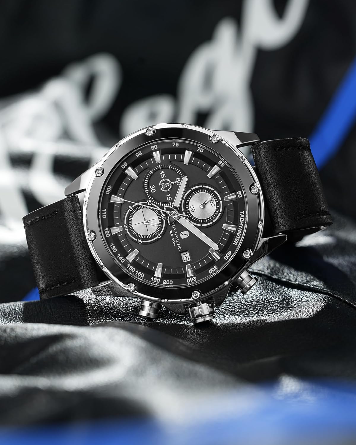 Detalle 2 de BENYAR BY Orologio da uomo al quarzo con cinturino in pelle - 46 mm, cassa in lega, impermeabile e luminoso