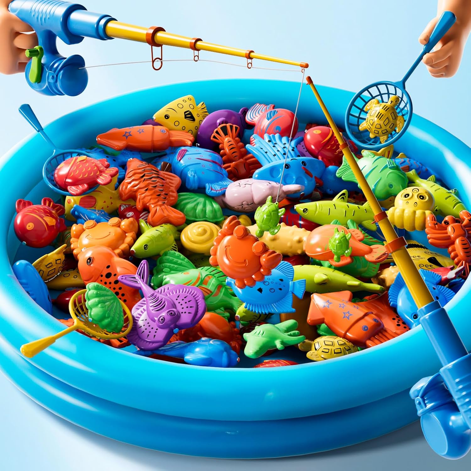 Magnetic Fishing Pool Toys Game for Kids (Ages 3–8) – Inflatable Water Table Bath Toy with Magnetic Rods, Nets & 44 Fish