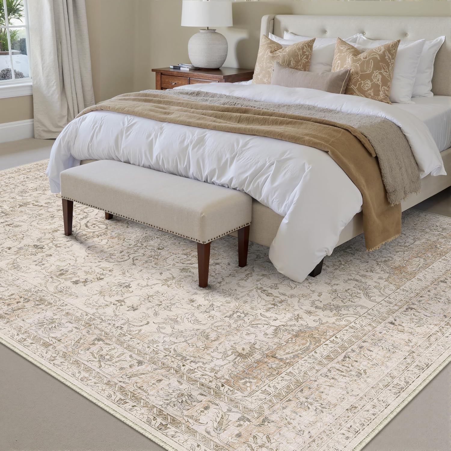 Thumbnail 2 de HUGEAR Vintage waschbarer Teppich Beige im Retro-Stil, 300x400 cm für Wohnzimmer & Schlafzimmer