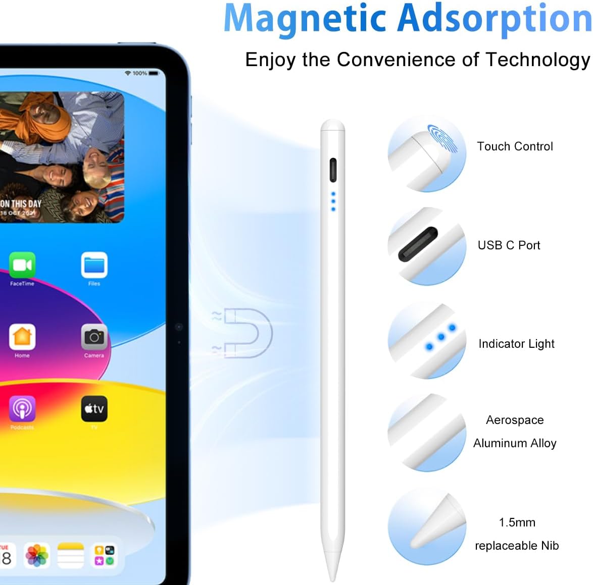Thumbnail 4 de CAMPEXON Pencil für iPad A16 (2018–2025) mit Tilt & Palm Rejection – Stylus mit Schnellladung