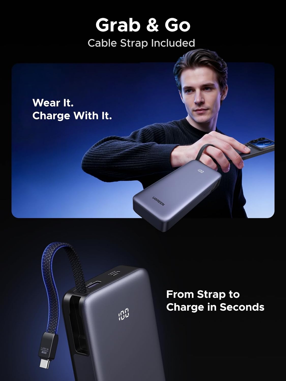 Thumbnail 3 de UGREEN Nexode 20000mAh 55W Fast Charging Power Bank with Built-in Cable