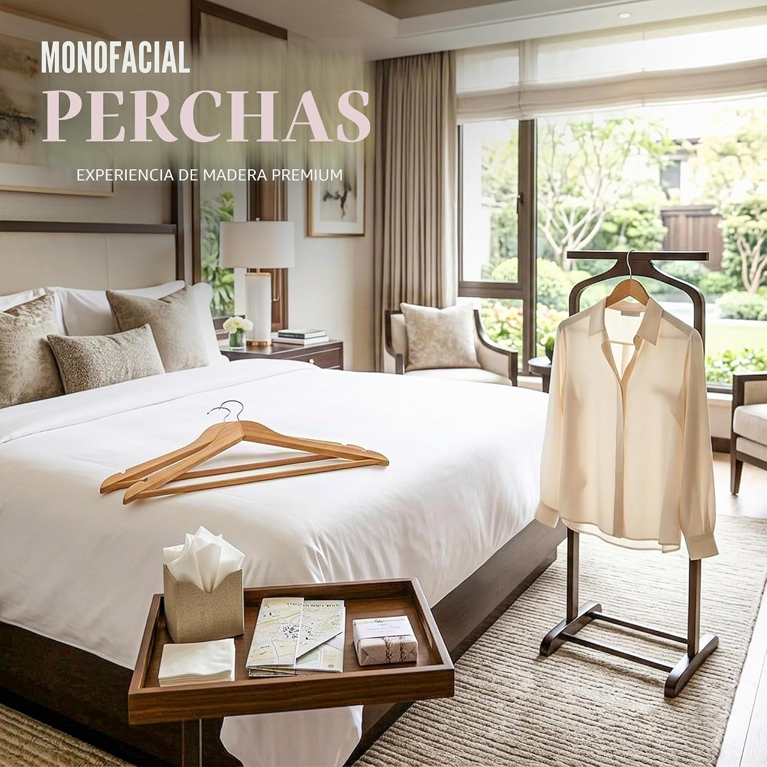 Detalle 2 de Utopia Home: Paquete de 20 perchas de madera con barra y ranuras para hombros, acabado natural