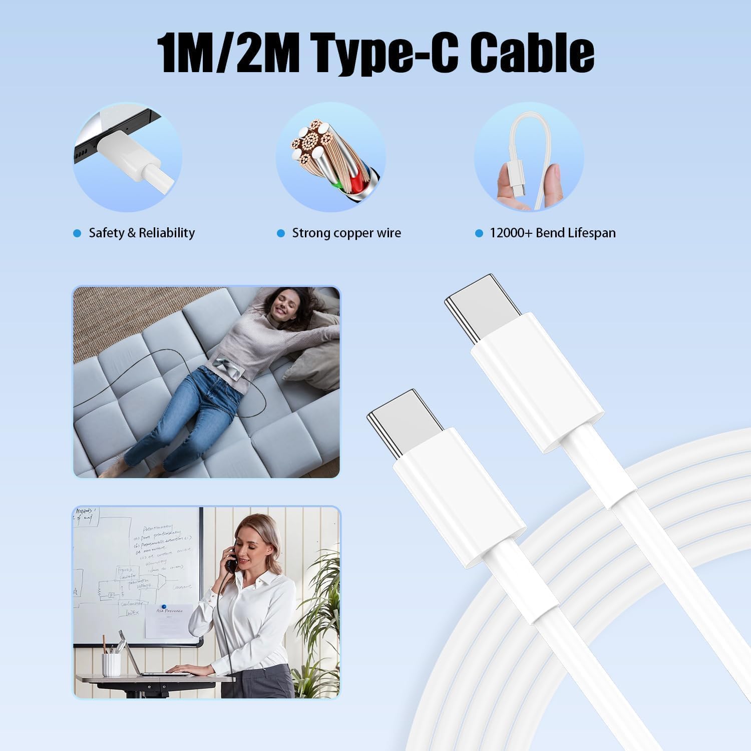 Thumbnail 3 de 45W Chargeur Rapide USB-C pour iPhone 17/16/15 Pro avec câbles USB-C (1 et 2 m) etprise secteur – Pack double câble