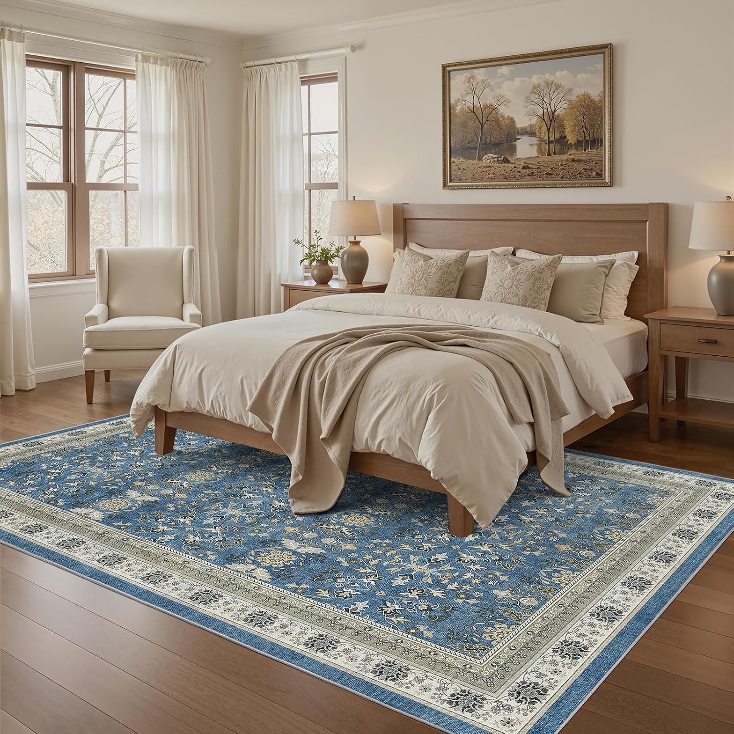 Detalle 2 de WITSHOCK 10' x 12' Washable Blue Vintage Area Rug, Low-Pile and Non-Slip
