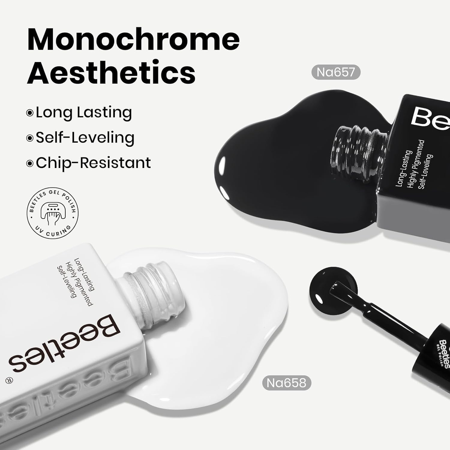 Detalle de Beetles Black & White Gel Polish Kit (2 Colors) — HEMA-Free UV Gel Set