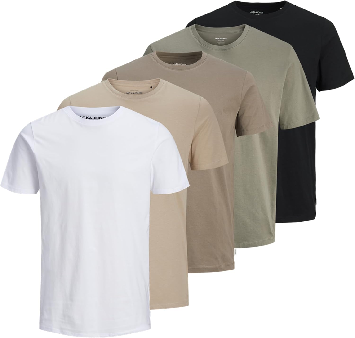 Detalle de Jack & Jones Jjeorganic Lot de 5 T-Shirts Basiques pour Homme