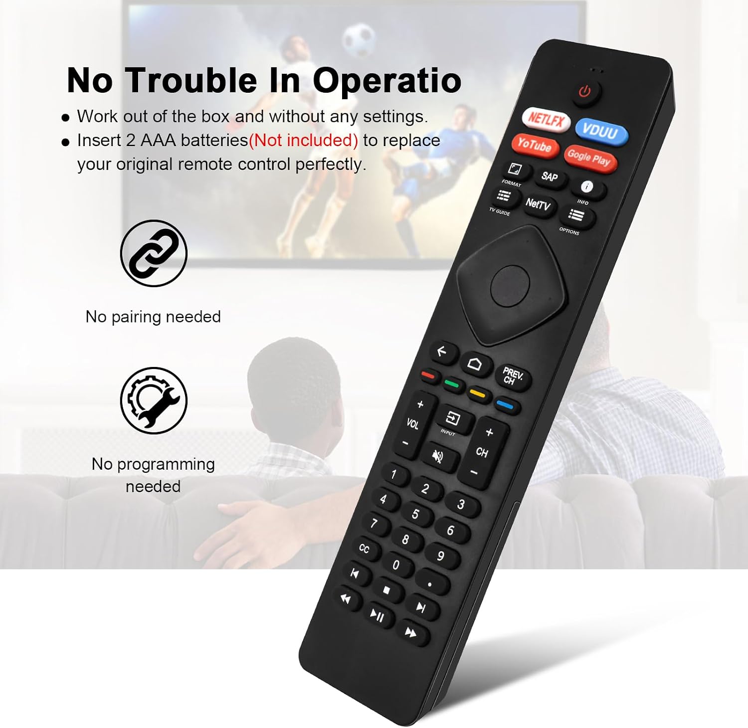 Detalle 2 de NH800UP RF402A-V14 IR Replacement for Philips Smart TVs: A Practical, Budget-Friendly Replacement Remote