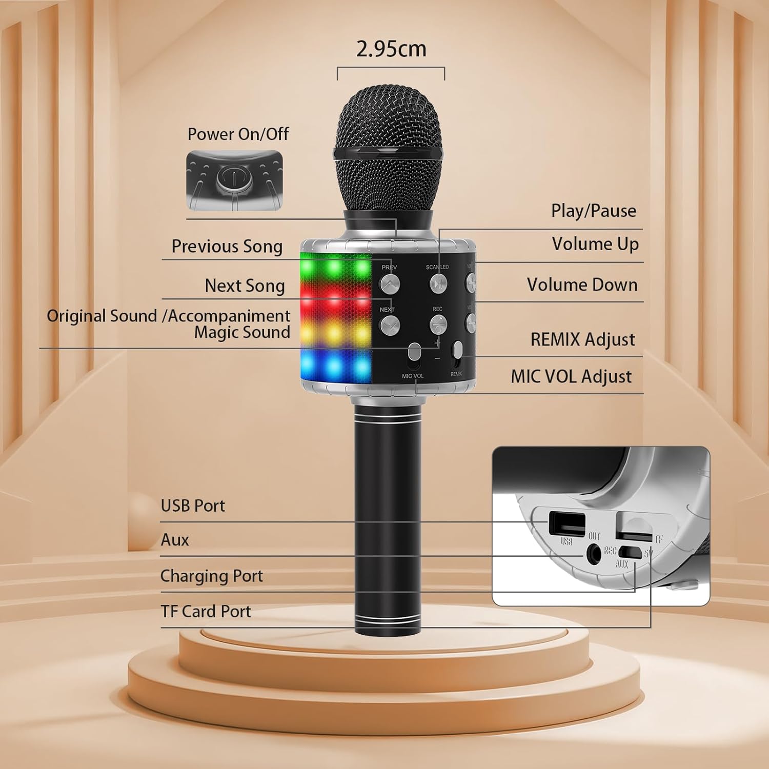 Thumbnail 5 de Fede Microfono Karaoke Bluetooth Wireless per Bambini con luci LED multicolore e funzione Eco