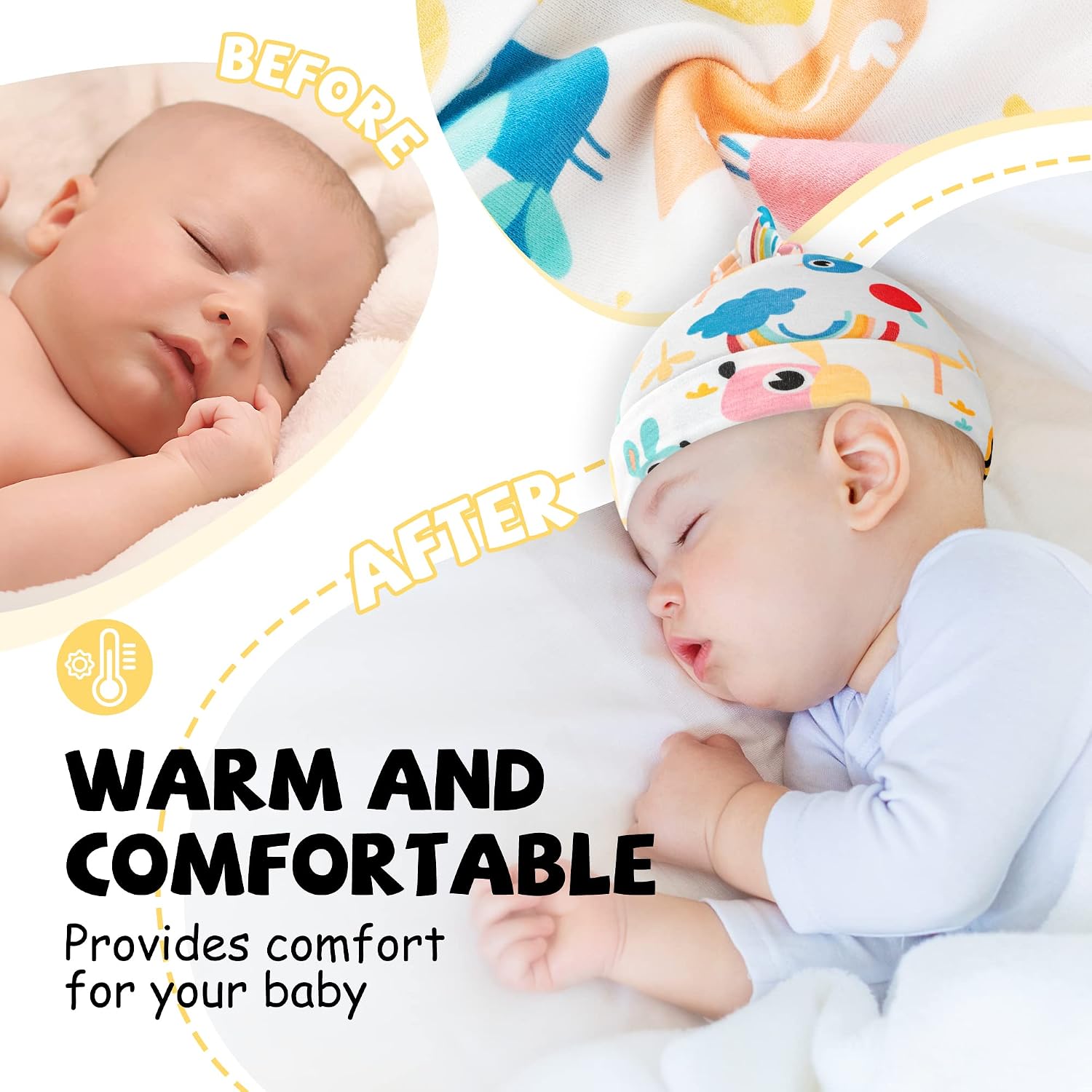 Detalle de CuteOn 3 Pack Baby Beanie Knot Hats – Cotton Adjustable Caps for 2–6 Months