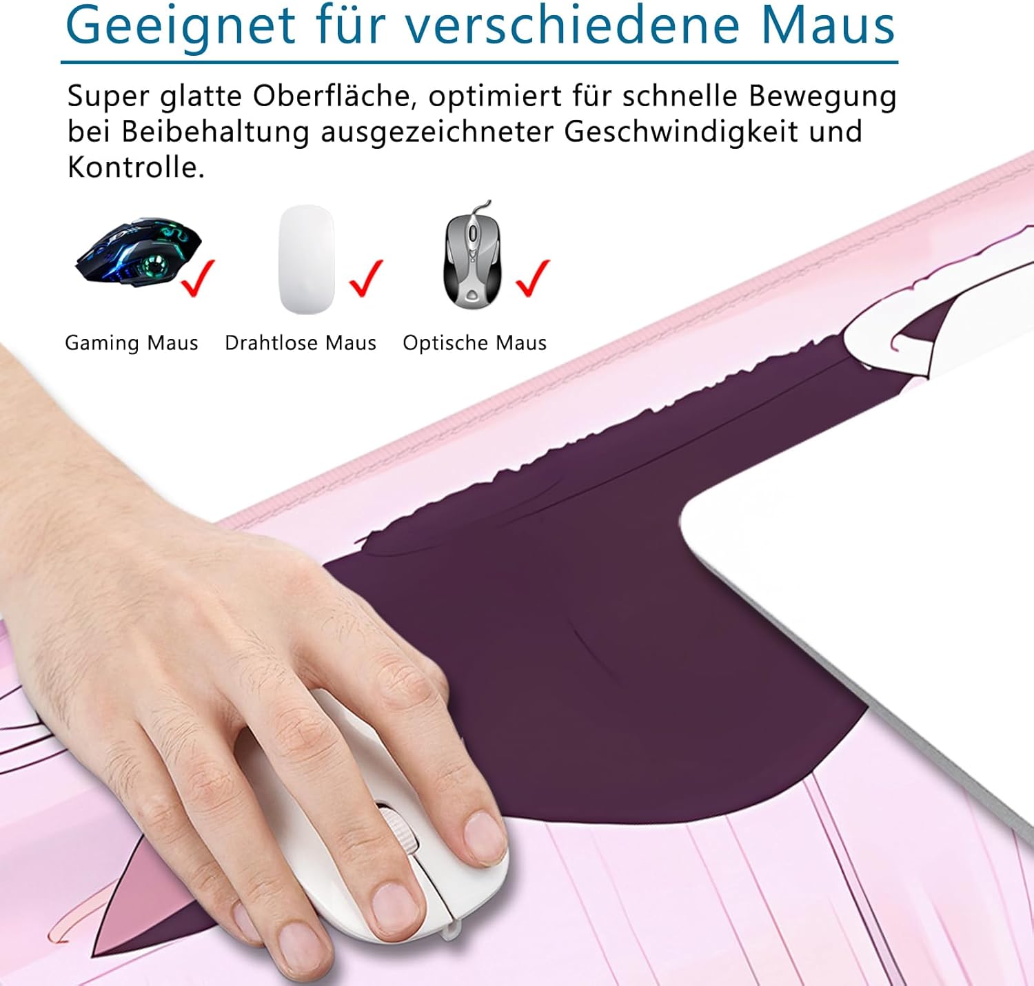 Thumbnail 1 de VYEUIAO Rosa Gaming Mousepad Katze (800 x 300 mm) – XL Schreibtischunterlage mit rutschfester Basis