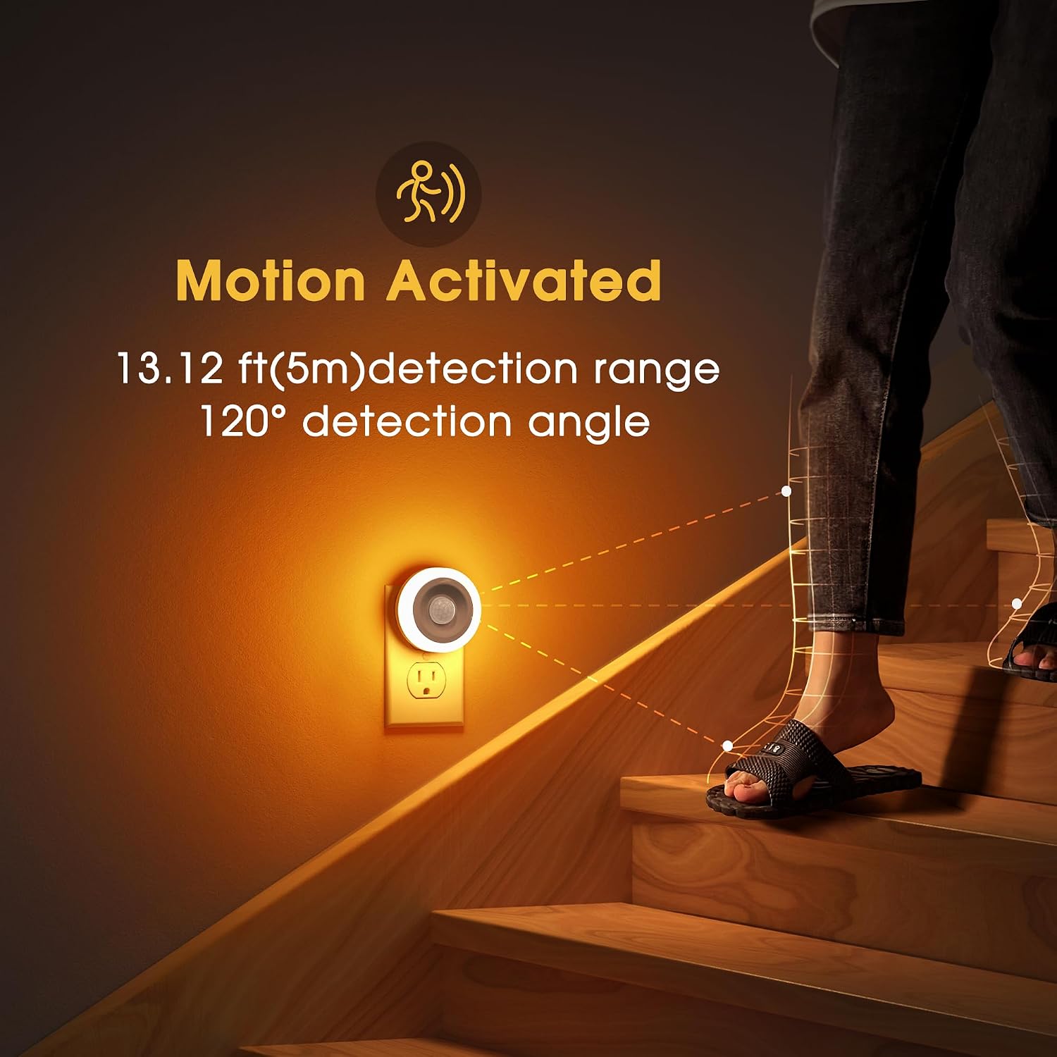 Detalle de Briignite BX002 Motion Sensor Night Lights, 2-Pack Amber 0.6W LED
