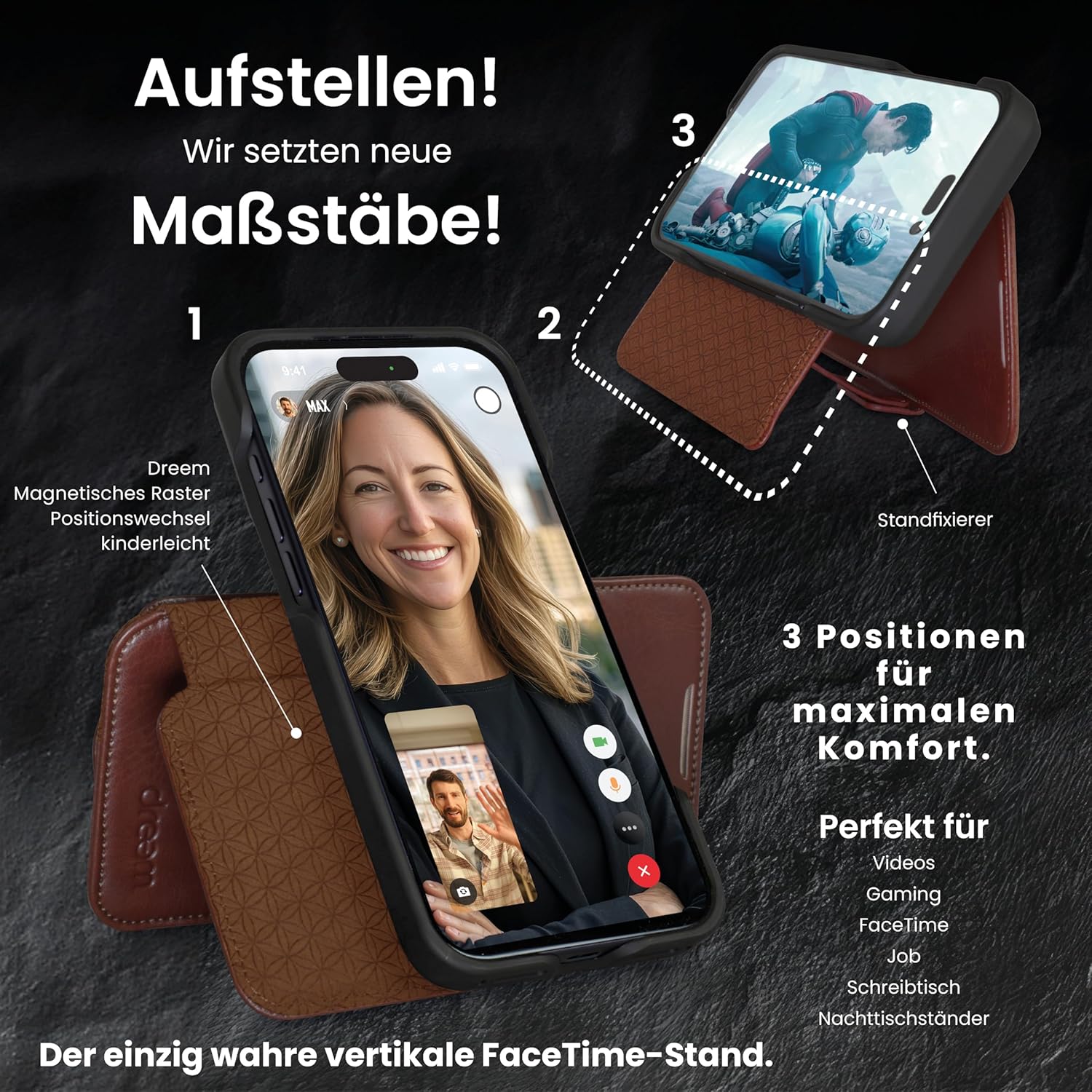 Thumbnail 2 de Dreem Lederhülle für iPhone 17 – Revolucionäres 3-Wege-Standsystem, RFID-Blocker & ArcFold Wallet