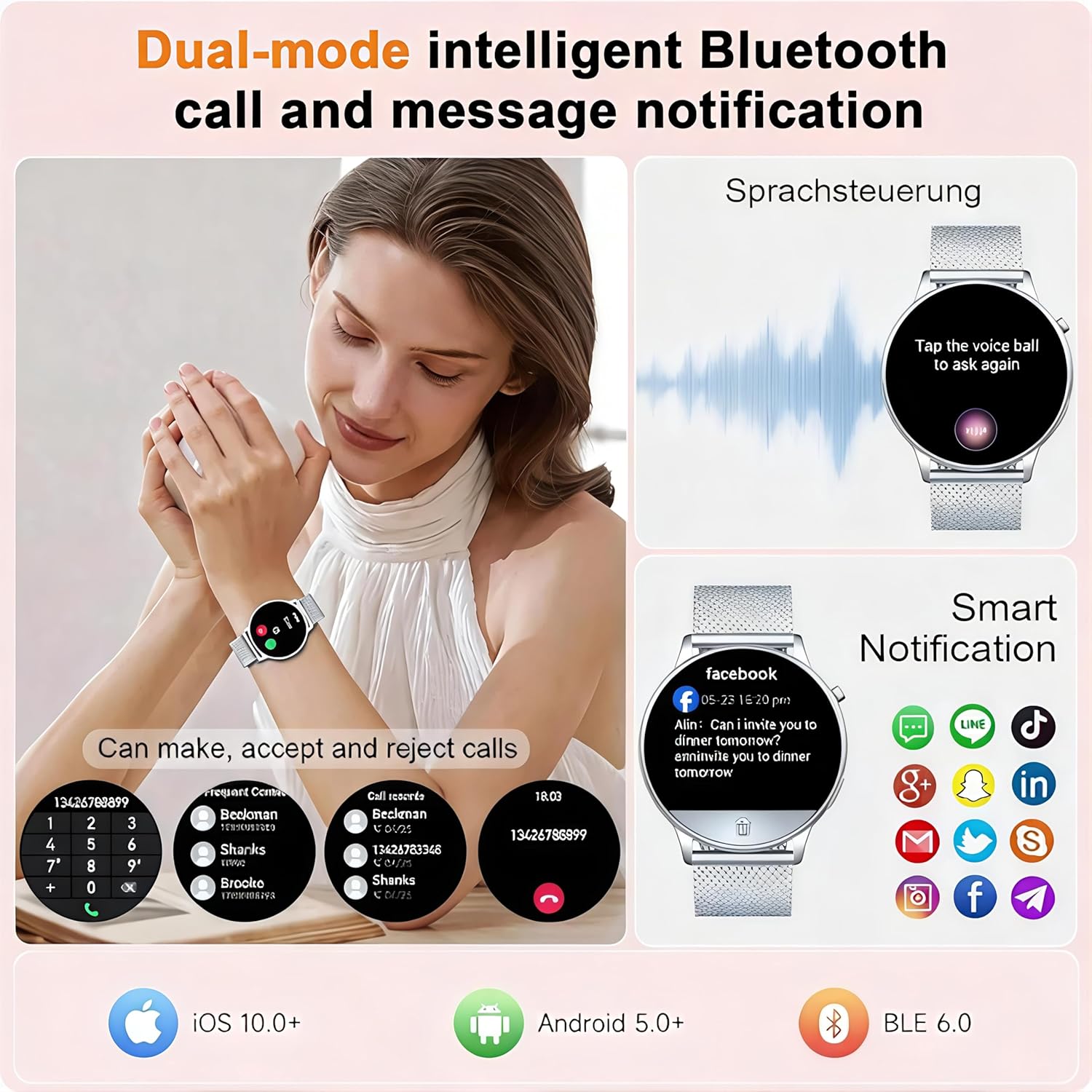 Thumbnail 3 de Montre Connectée Femme avec Appel Bluetooth et Suivi Santé – 1,32'', 120+ Modes Sport