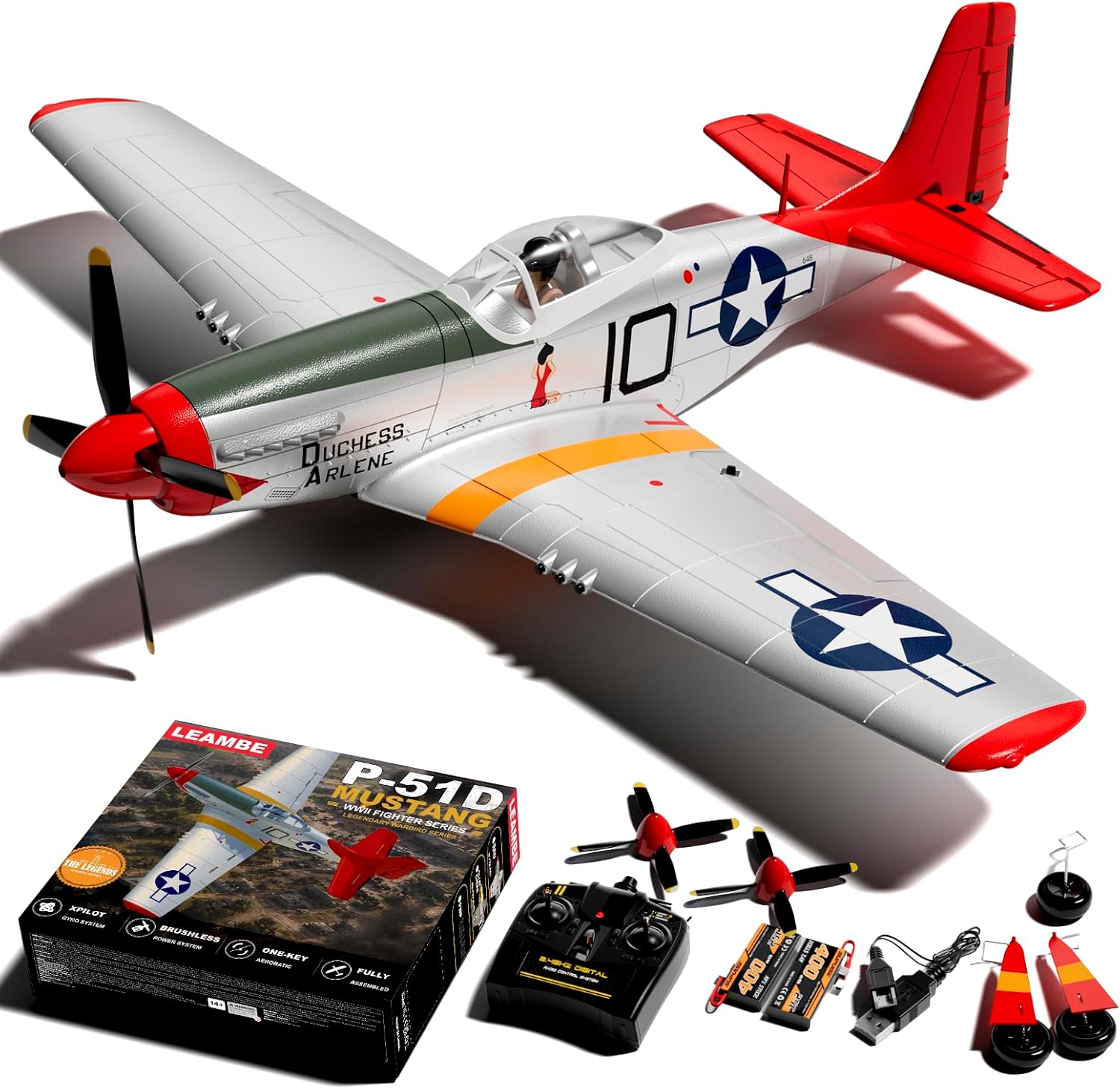 Detalle de LEAMBE WS-YM-RED Brushless 4-Channel RC P-51 Mustang Airplane