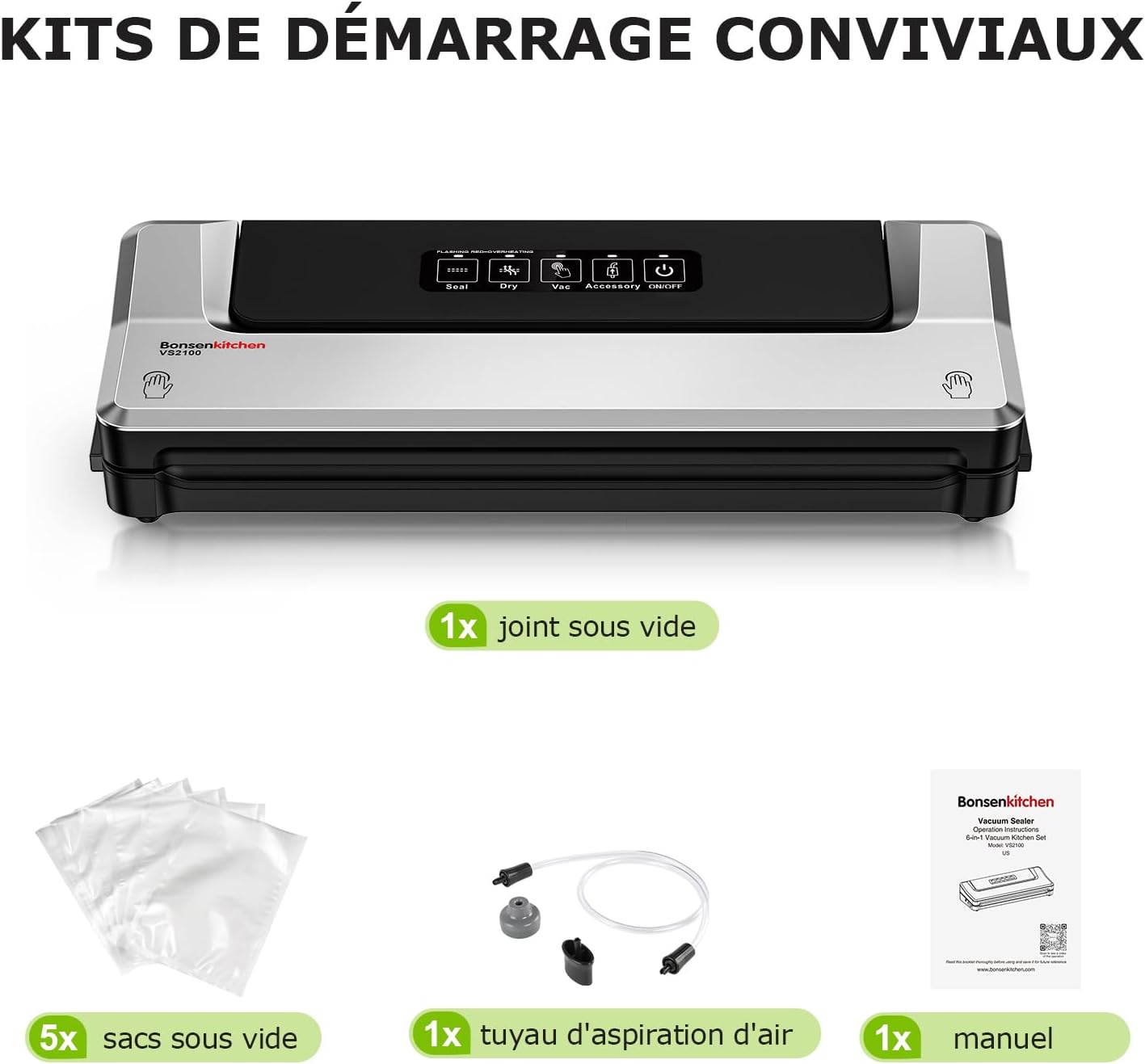 Thumbnail 4 de Bonsenkitchen Machine sous vide alimentaire avec double soudure et 5 sacs (20×30 cm)