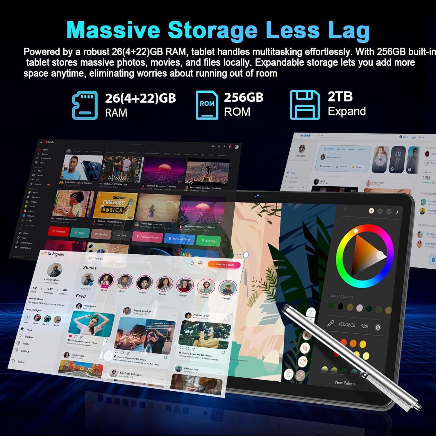 Detalle de Suicoey 2026 Tablet with Keyboard: 10-inch Android 15 Power, Gemini AI, 26GB+256GB, Expandable to 2TB
