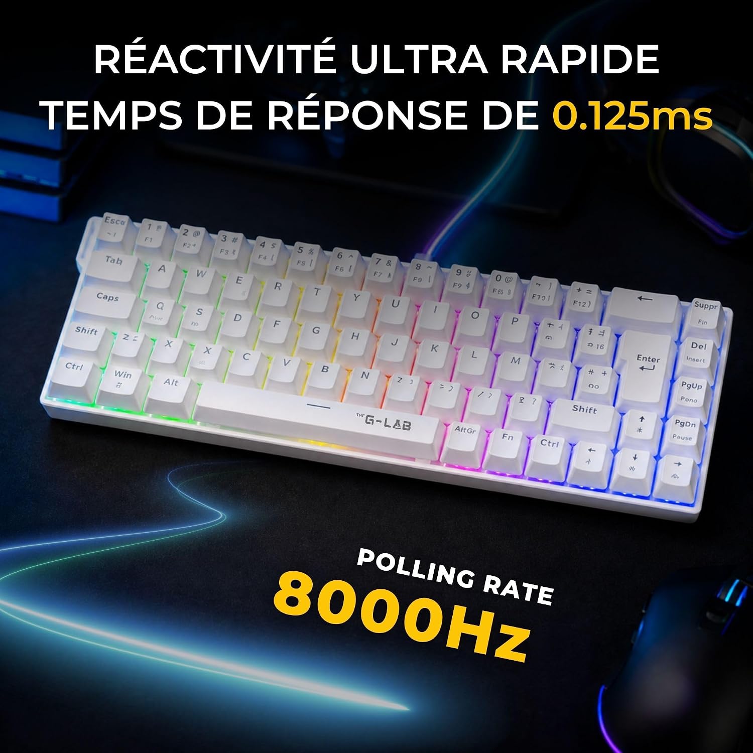 Detalle 2 de THE G-LAB KEYZ-TITAN-HE-W/FR – biała klawiatura magnetyczna 65% Hot Swap