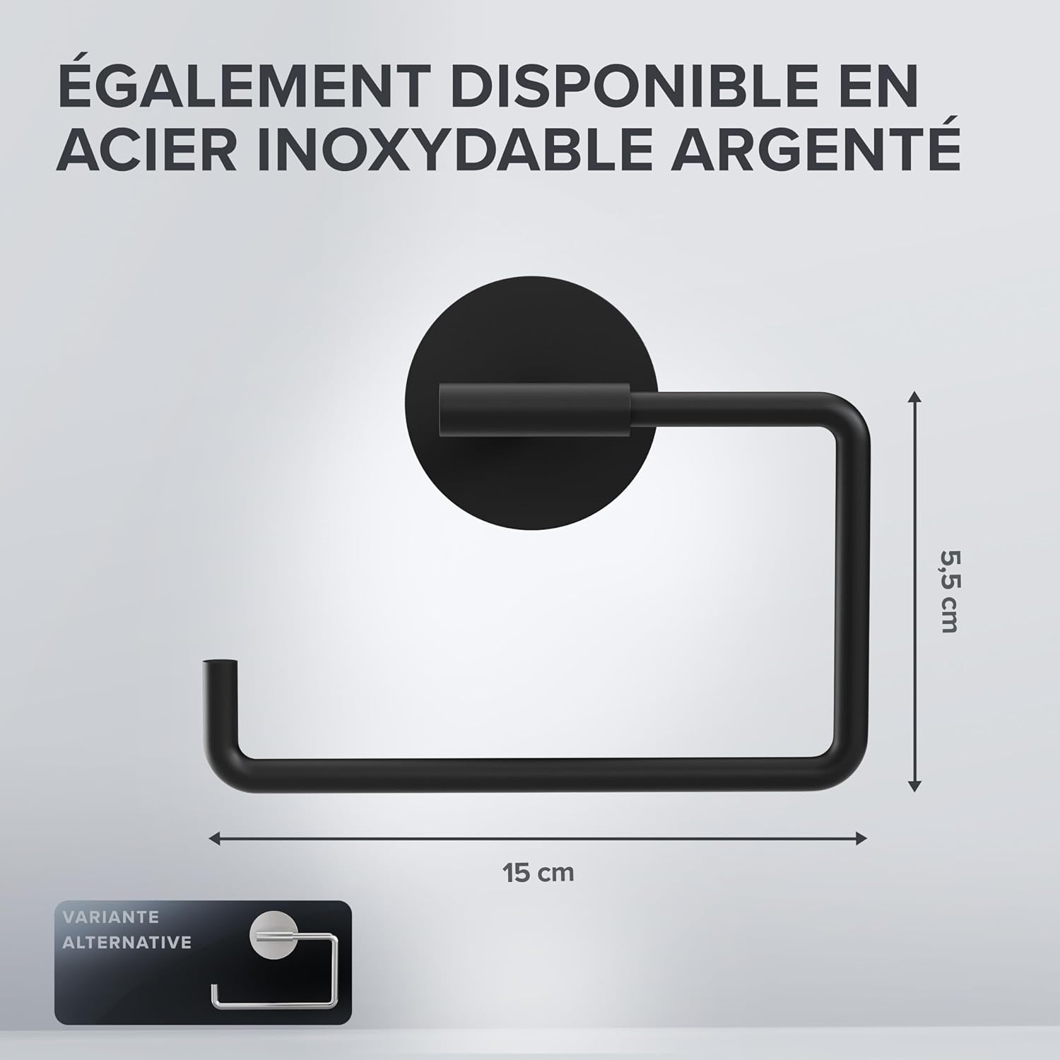 Thumbnail 2 de ovimar Tromoy Distributeur de Papier Toilette noir à coller (sans couvercle) – Porte-rouleaux en acier inoxydable, finition noir mat