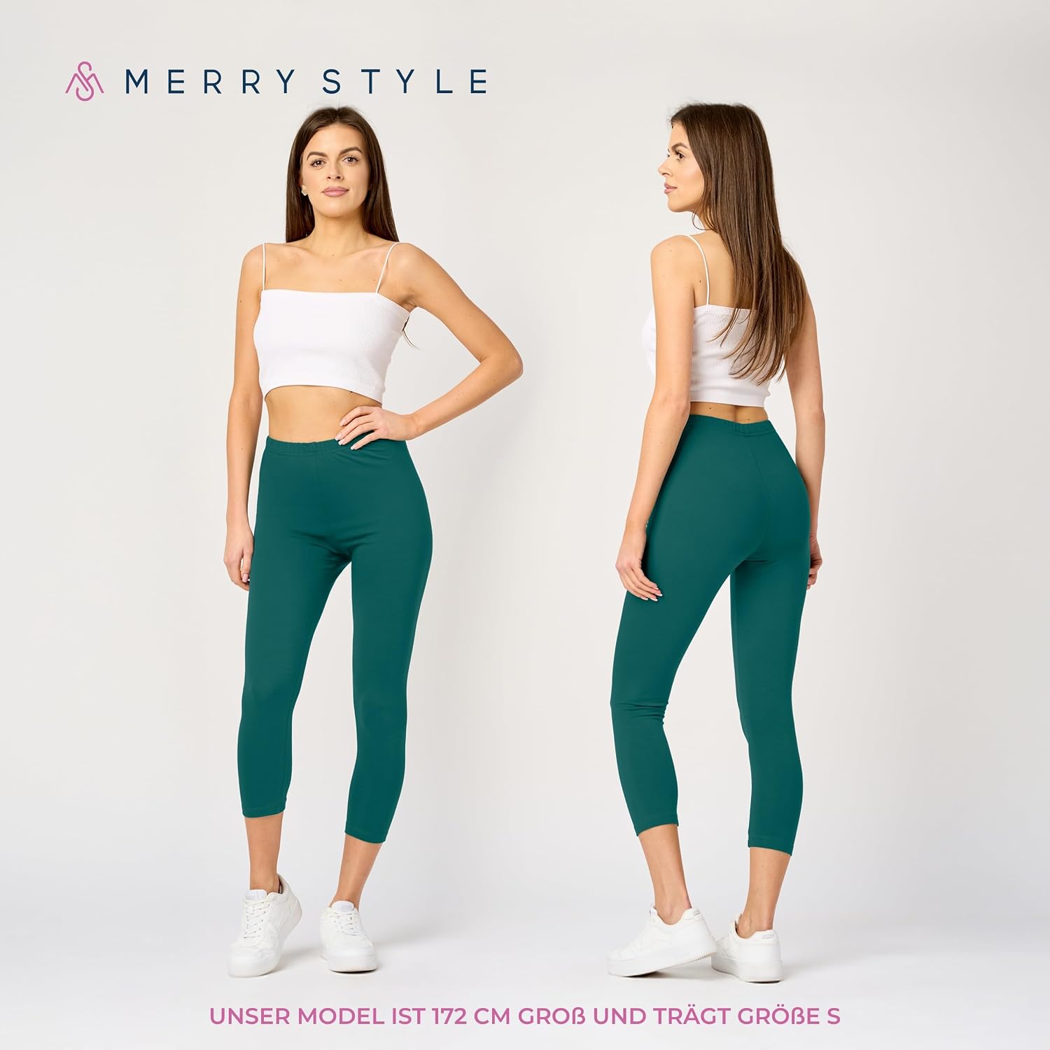Detalle de Merry Style Damen 3/4 Leggings aus Baumwolle mit Stretch – Capri-Leggings, High Waist, atmungsaktiv
