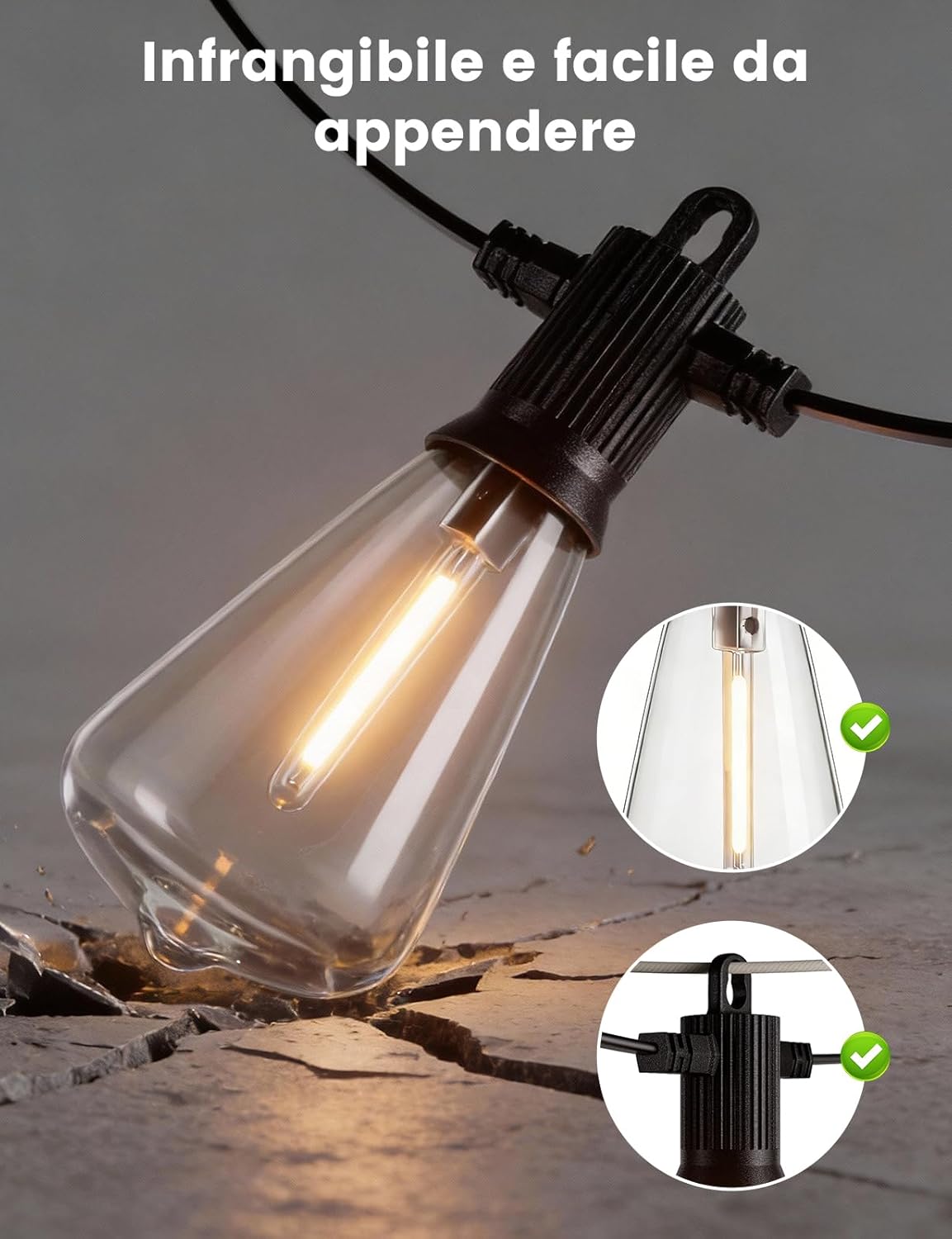 Thumbnail 3 de ZOTOYI catena luminosa solare da esterno 10+1 luci LED da 9 metri con pannello solare e USB-C, 4 modalità, IP65