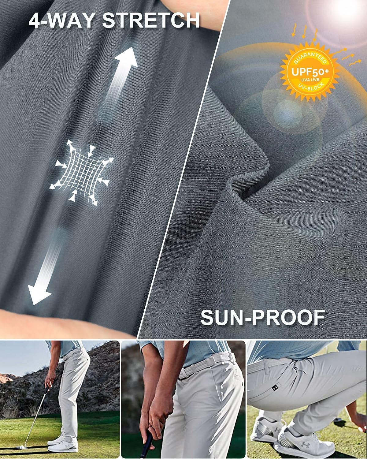 Detalle de 33,000ft Herren-Golfhosen: atmungsaktive Stretch & schnell trocknende Hose mit UPF 50+