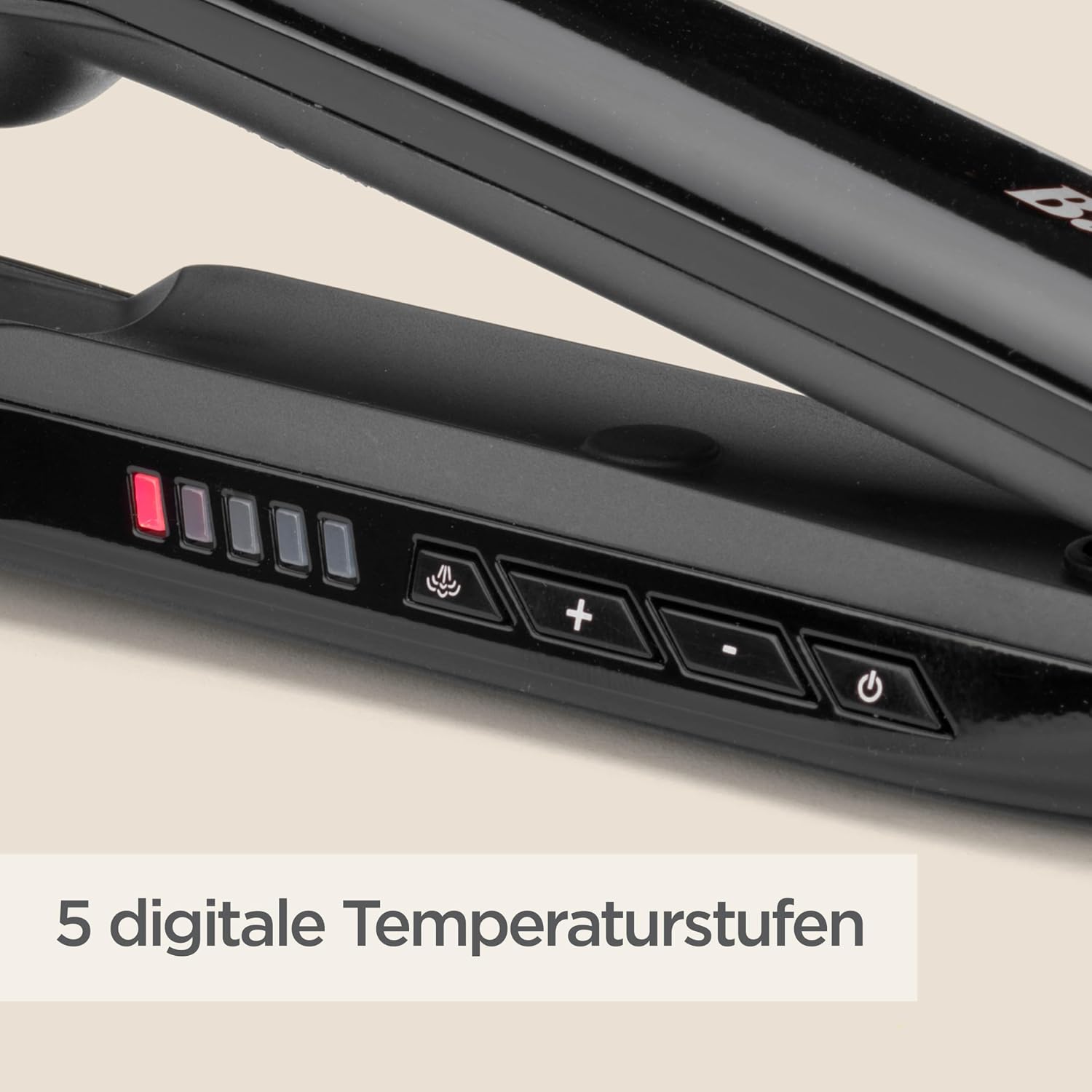 Detalle de BaByliss Steam Shine ST496EB: Dampfbügel-Dampfglätteisen mit XL Turmalin‑Keramikplatten