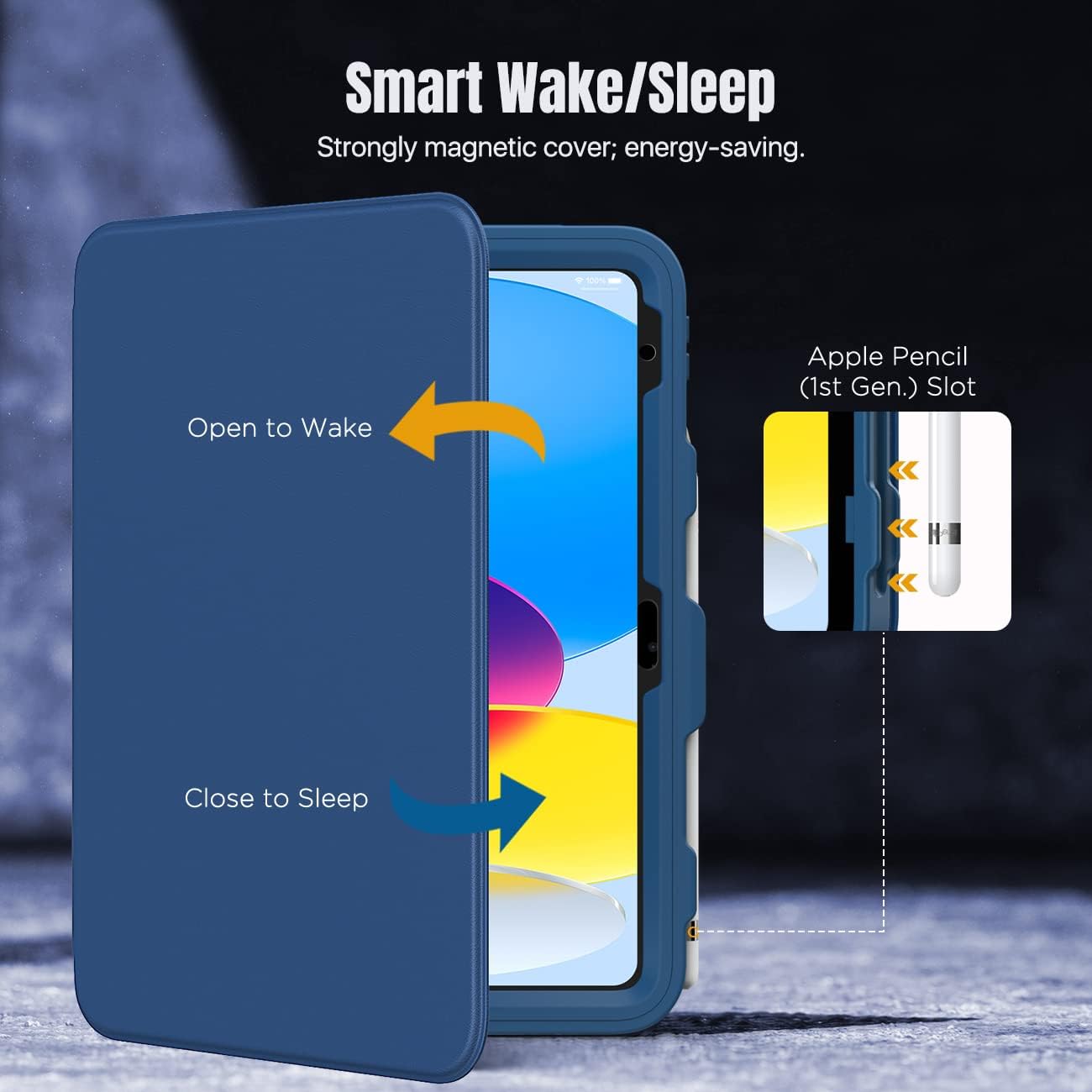 Thumbnail 4 de MoKo iPad 11-inch (A16) & iPad 10.9-inch 2022 case with screen protector, pencil holder and multi-angle stand (Navy Blue)