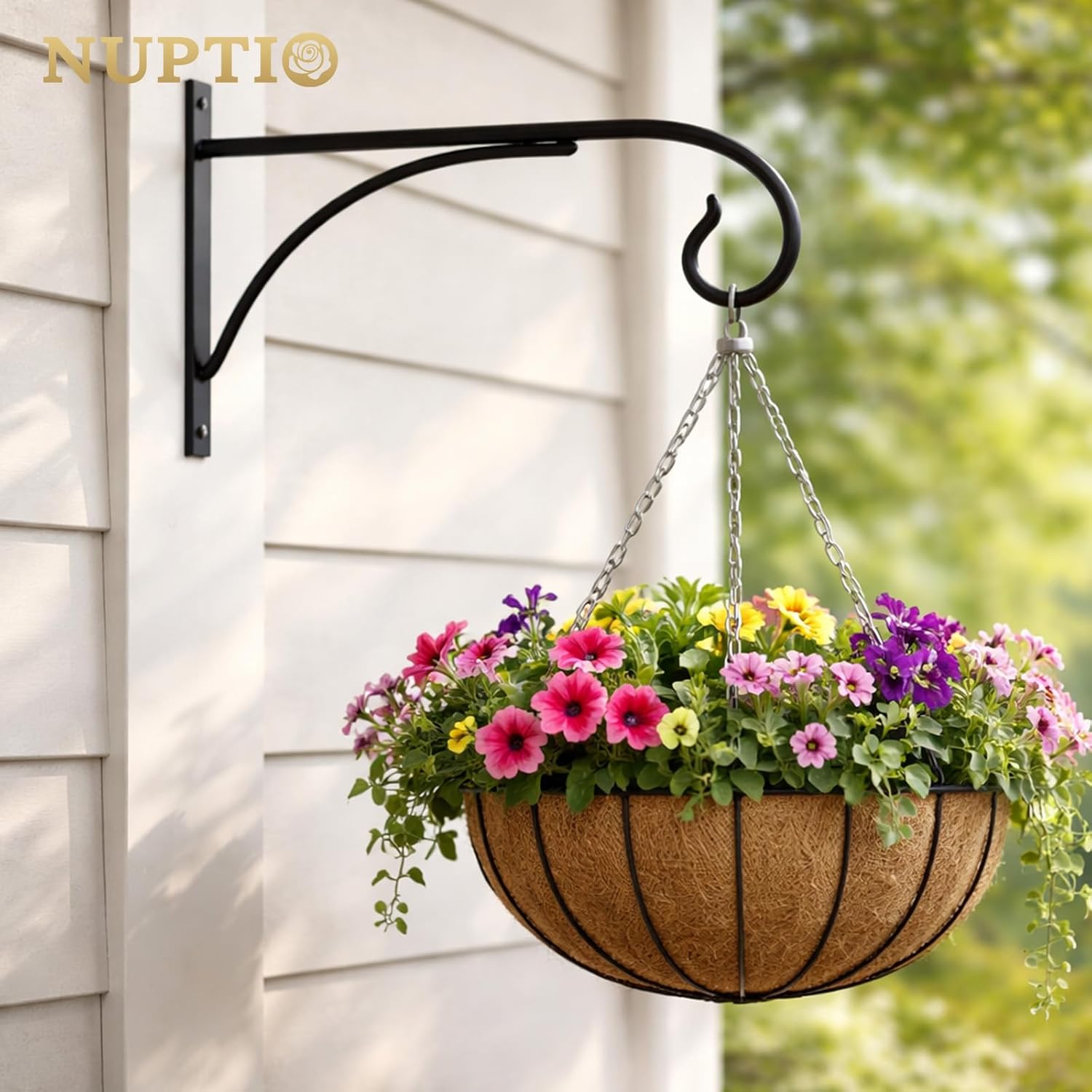 Thumbnail 5 de NUPTIO 2 Pcs Hanging Basket Brackets – Outdoor Iron Wall Hooks in Black