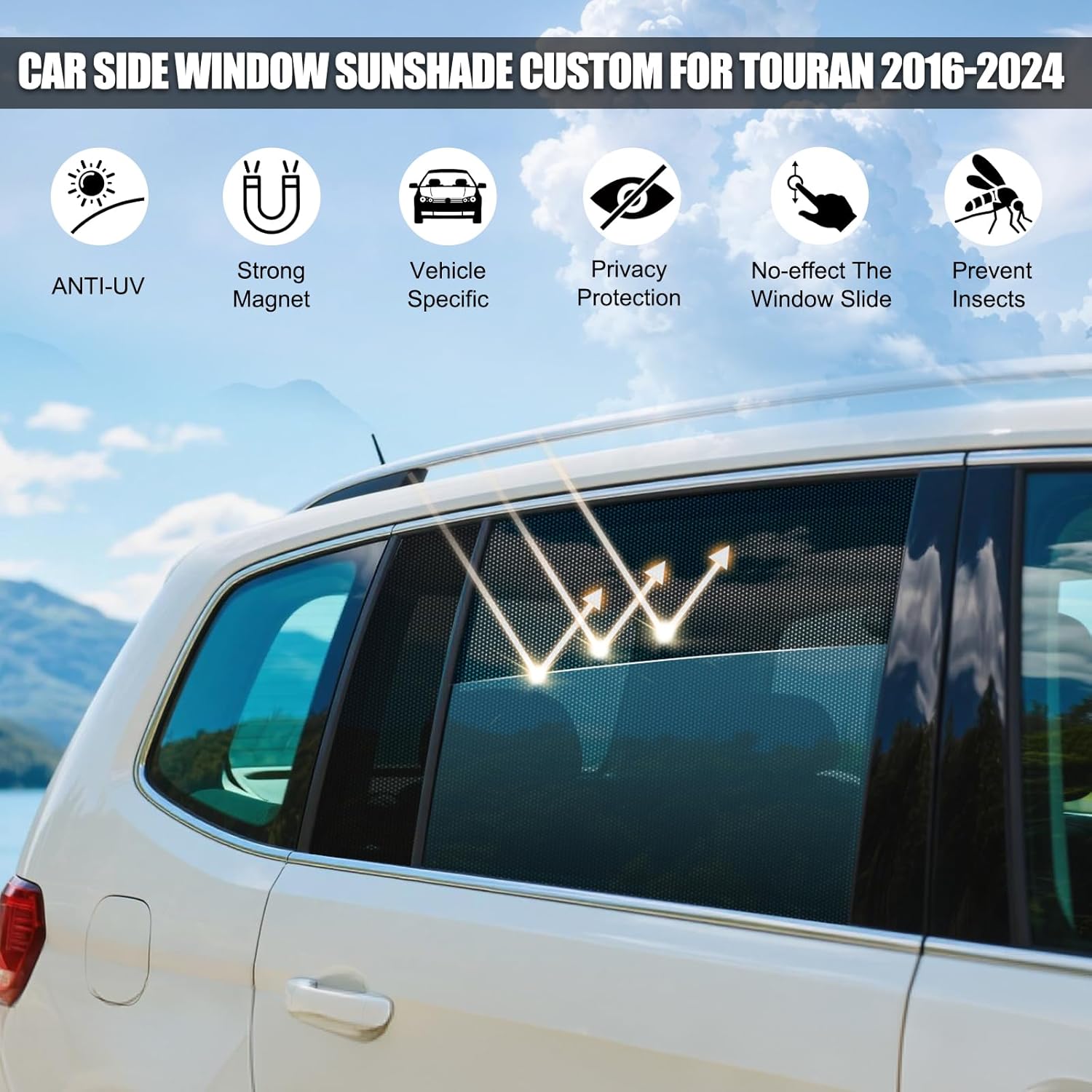 Detalle de ZATOOTO Sonnenschutz für VW Touran 2016–2024 – Seitenscheibe, magnetisch & faltbar