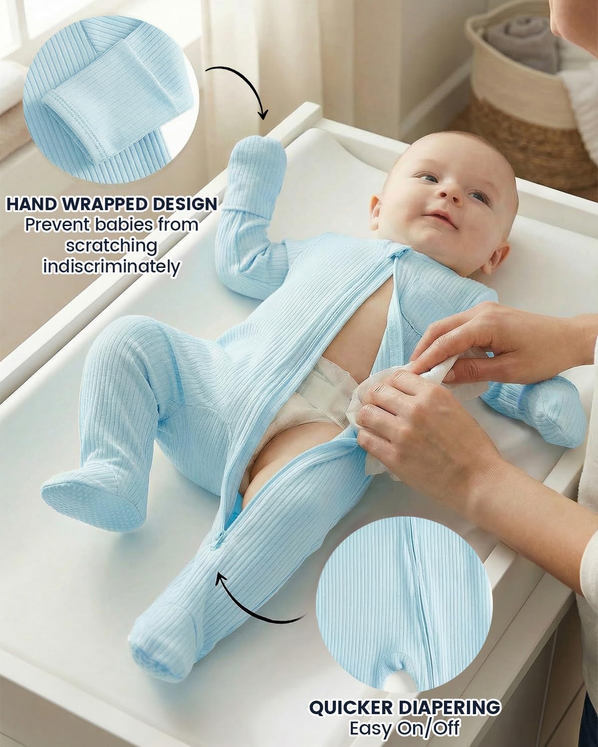 Thumbnail 3 de JiAmy Baumwolle Baby Schlafanzug 2er-Pack Langarm mit Füßen und klappbaren Handschutzen, 0–12 Monate
