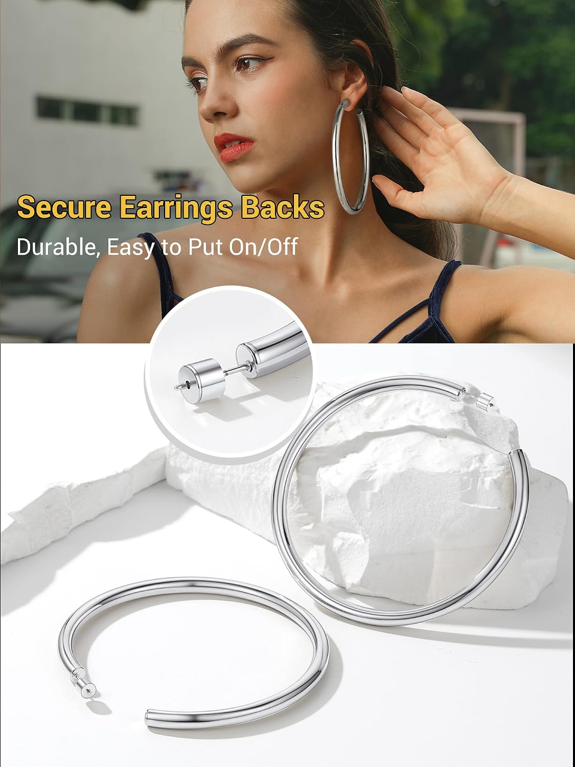 Detalle de PROSTEEL Boucles d’oreilles demi-créoles ouvertes en acier inoxydable (20 à 80 mm) pour femme