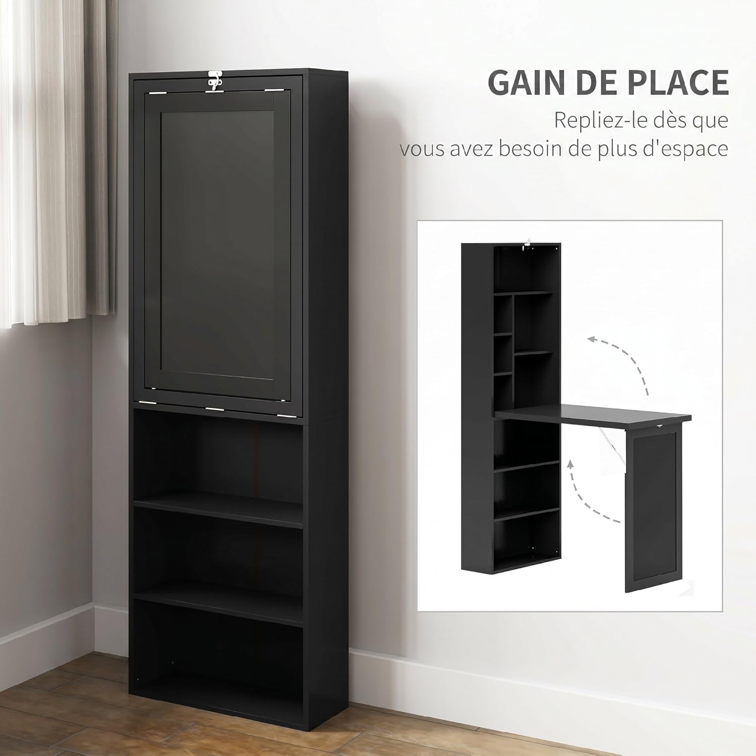 Detalle 2 de HOMCOM Bureau Informatique Pliable avec Bibliothèque et Tableau Noir – 98 x 51 x 153 cm