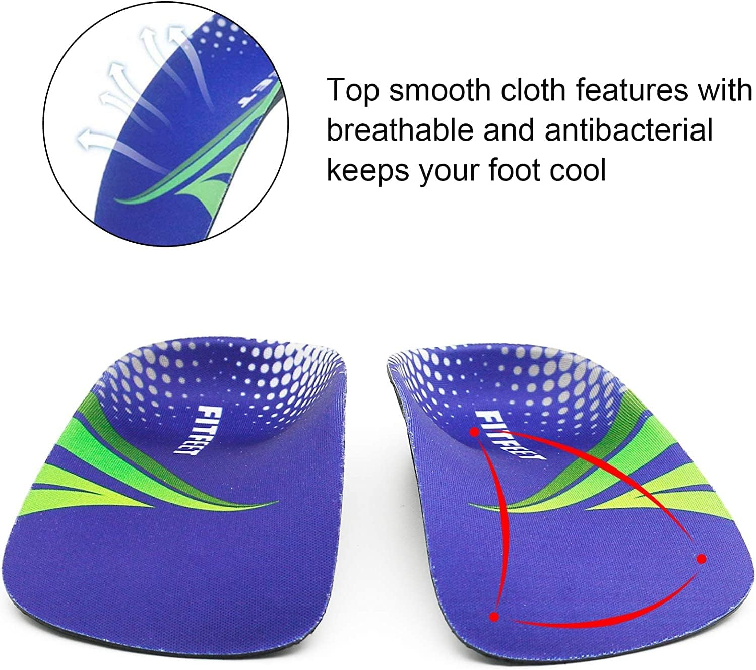 Detalle de RooRuns Orthotic Insoles 3/4 High Arch Support for Flat Feet & Plantar Fasciitis