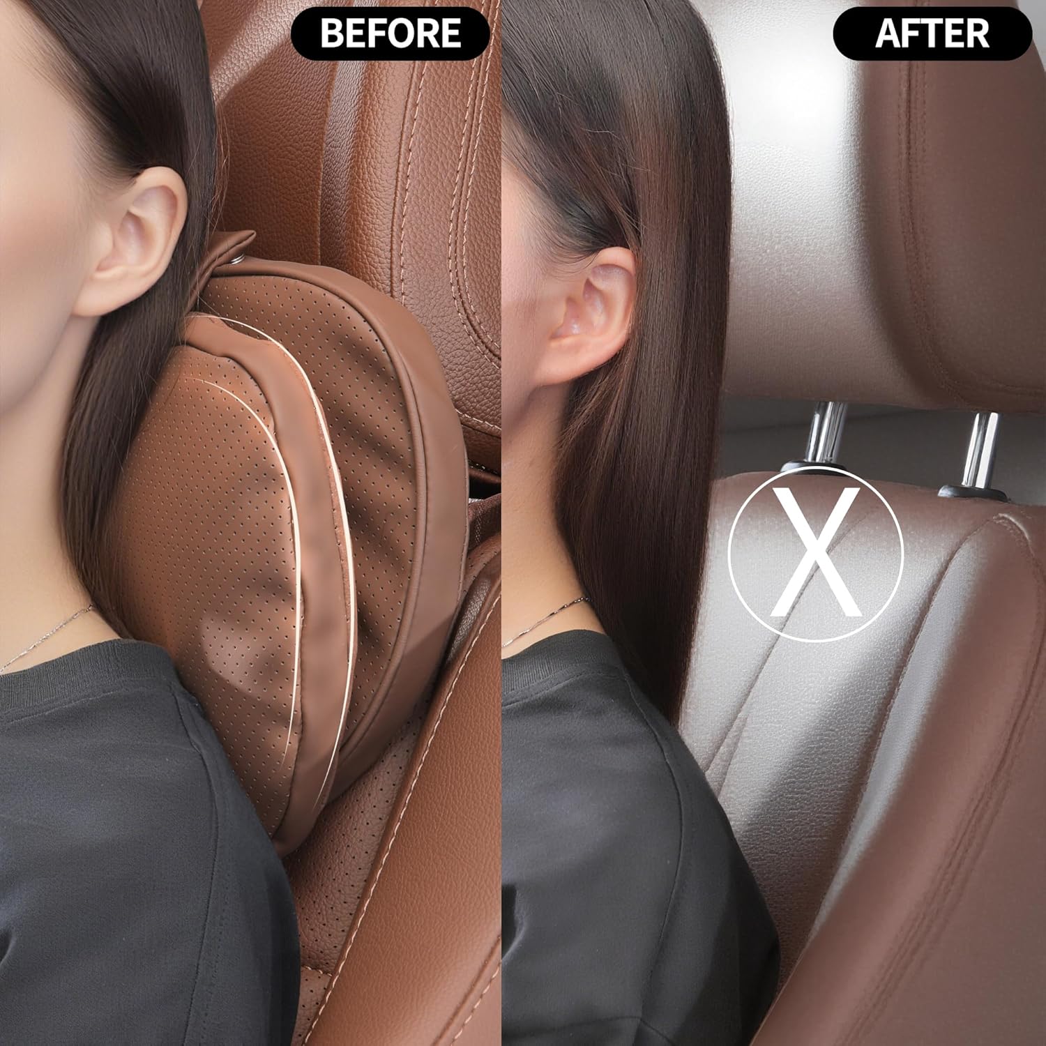 Detalle de Dapucarin Car Headrest Pillow: Dual-Sided Leather & Microfibre Neck Support